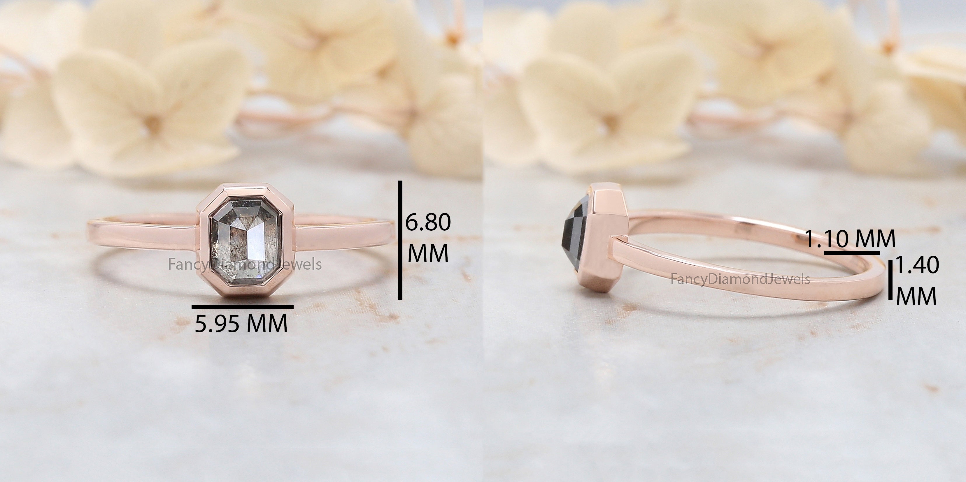 Emerald salt and pepper Diamond Ring, Salt and pepper Emerald Diamond Engagement Ring, Emerald Diamond Ring, Emerald Shape Ring, KD1147