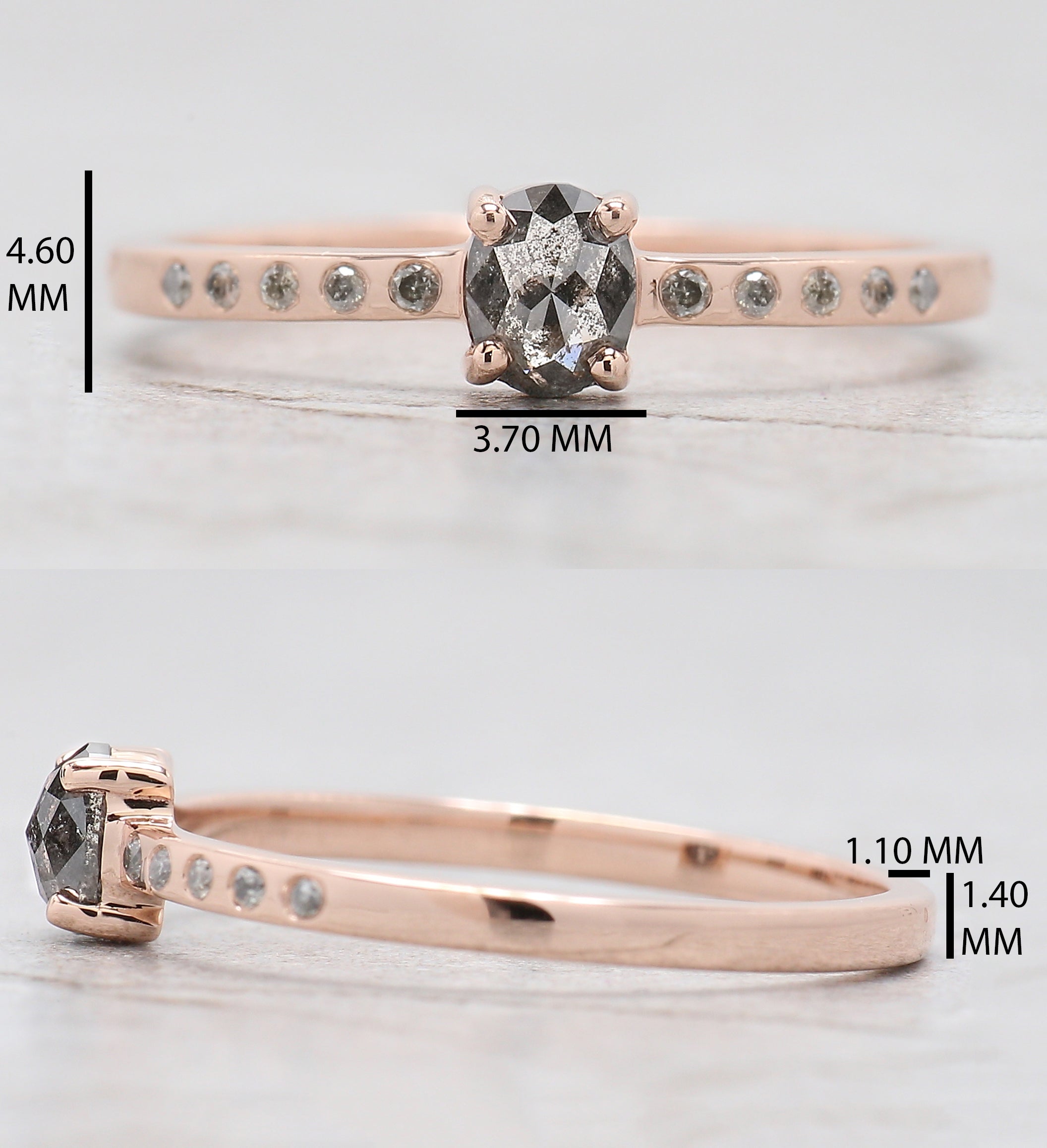 Oval Cut Salt And Pepper Diamond Ring 0.32 Ct 4.50 MM Oval Diamond Ring 14K Solid Rose Gold Silver Oval Engagement Ring Gift For Her QN9185