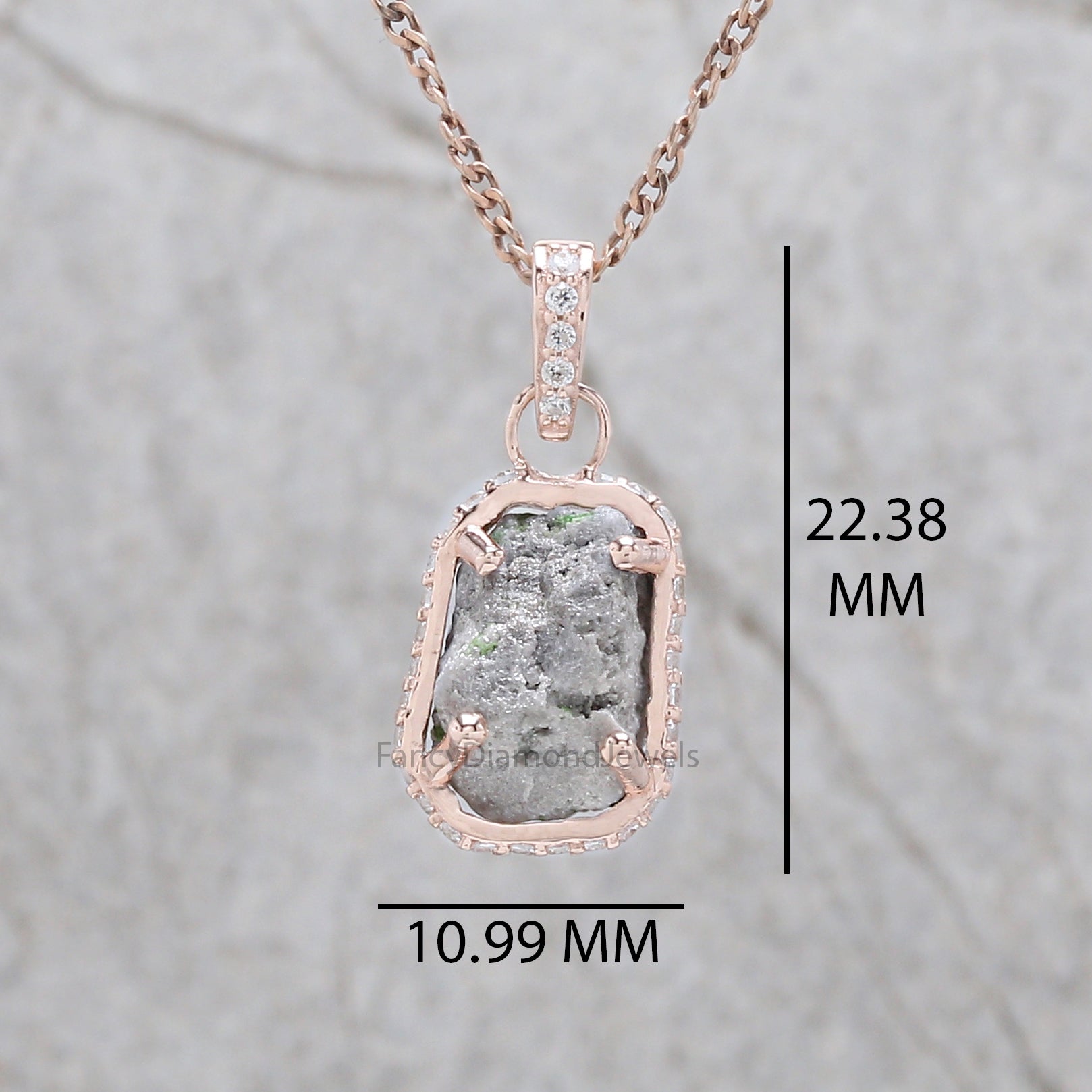 Rough Grey Color Diamond Pendant 5.56 Ct 12.06 MM Uncut Diamond Pendant 14K Solid Rose Gold Silver Engagement Pendant Gift For Her QL2791