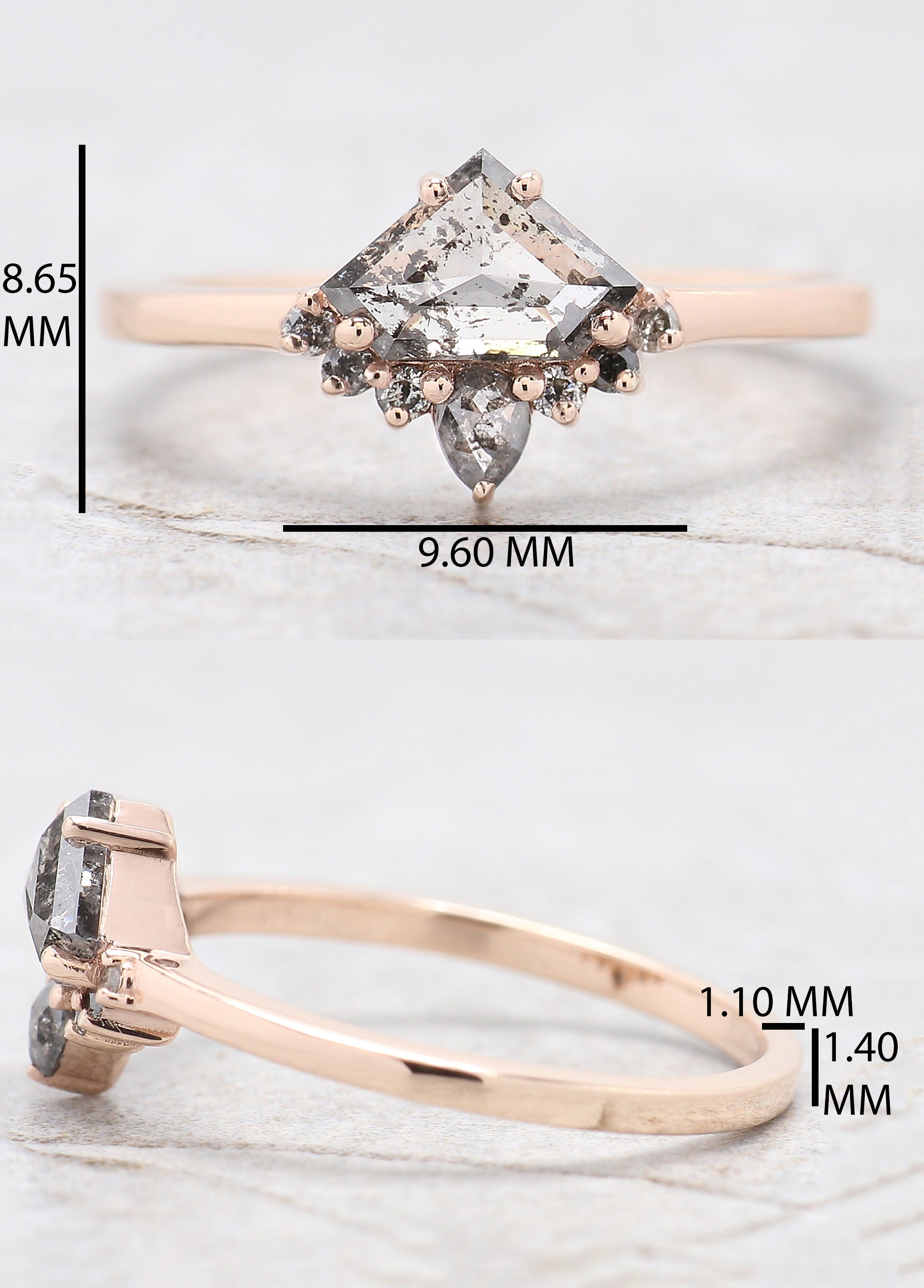 Shield Salt And Pepper Diamond Ring, Salt And Pepper Shield Diamond Engagement Ring, Shield Shape Diamond Ring, Shield Cut Ring, QL9471