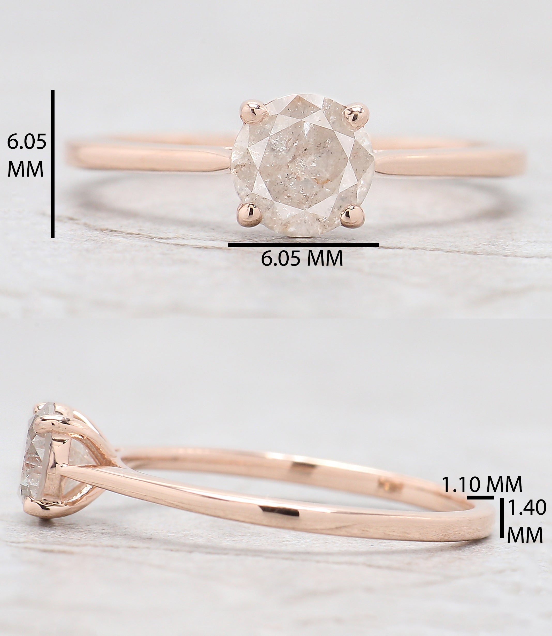 Round Brilliant Cut Salt And Pepper Diamond Ring Engagement Wedding Gift Ring 14K Solid Rose White Yellow Gold Ring 0.78 CT QL5798