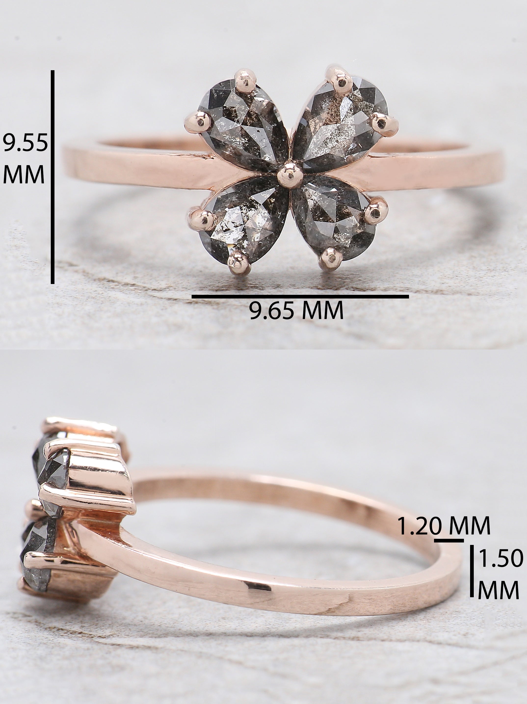 Pear Cut Salt And Pepper Diamond Ring 0.96 Ct 5.30 MM Pear Diamond Ring 14K Solid Rose Gold Silver Pear Engagement Ring Gift For Her QN1425