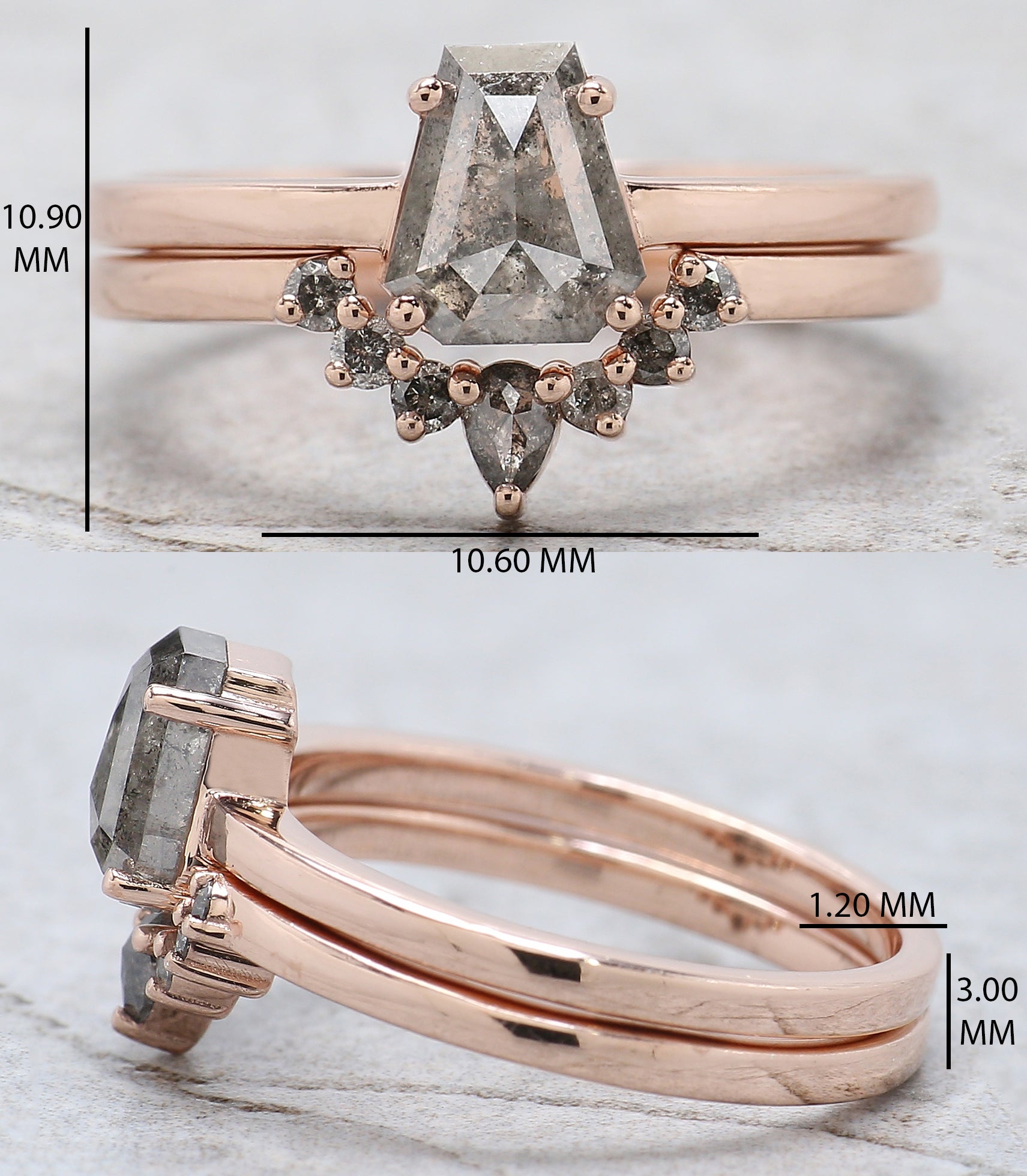 Coffin Cut Salt And Pepper Diamond Ring 0.97 Ct 6.70 MM Coffin Diamond Ring 14K Solid Rose Gold Silver Engagement Ring Gift For Her QN1553
