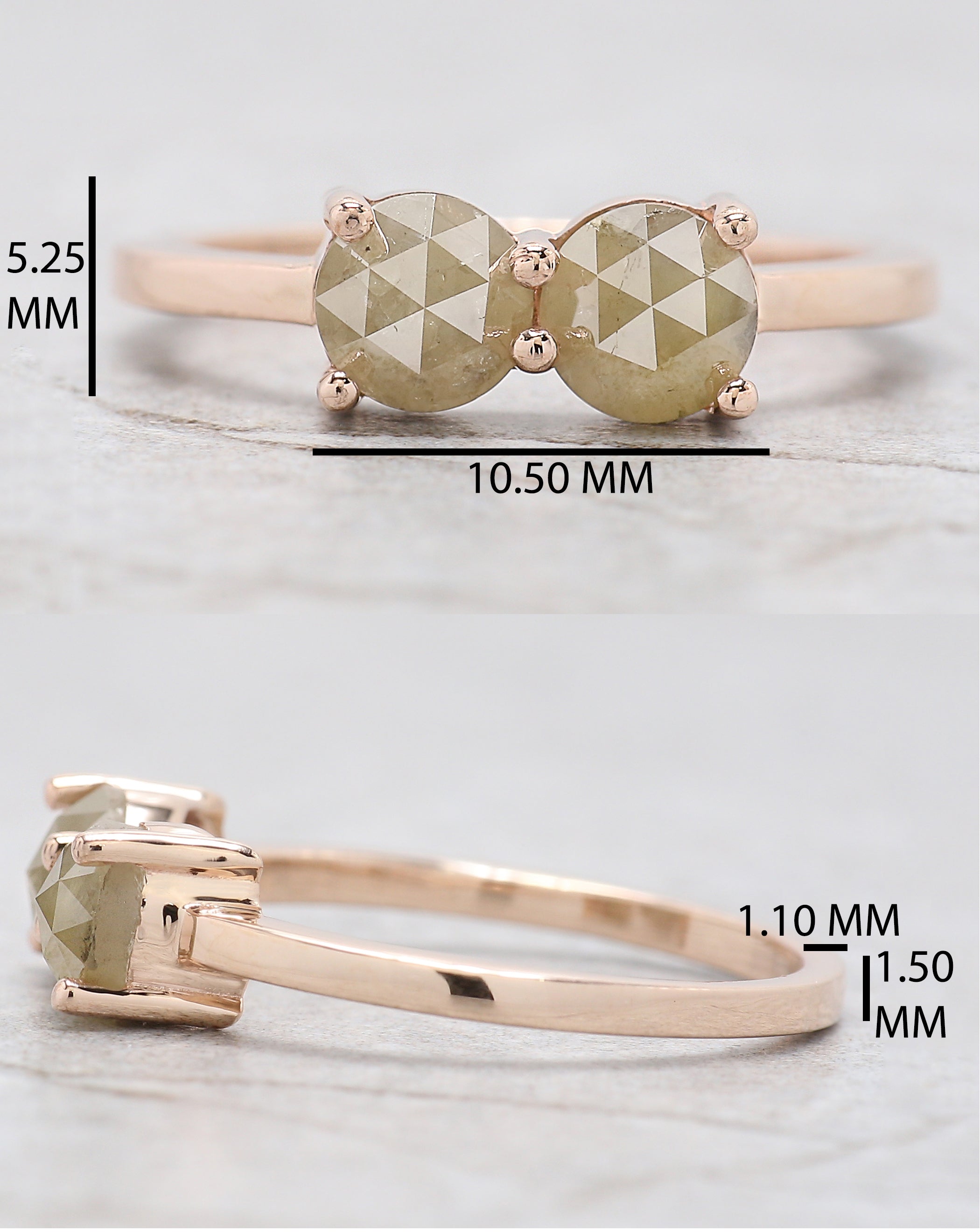 Round Rose Cut Yellow Color Diamond Ring 1.16 Ct 5.00 MM Round Grey Diamond Ring 14K Rose Gold Silver Engagement Ring Gift For Her QL7803