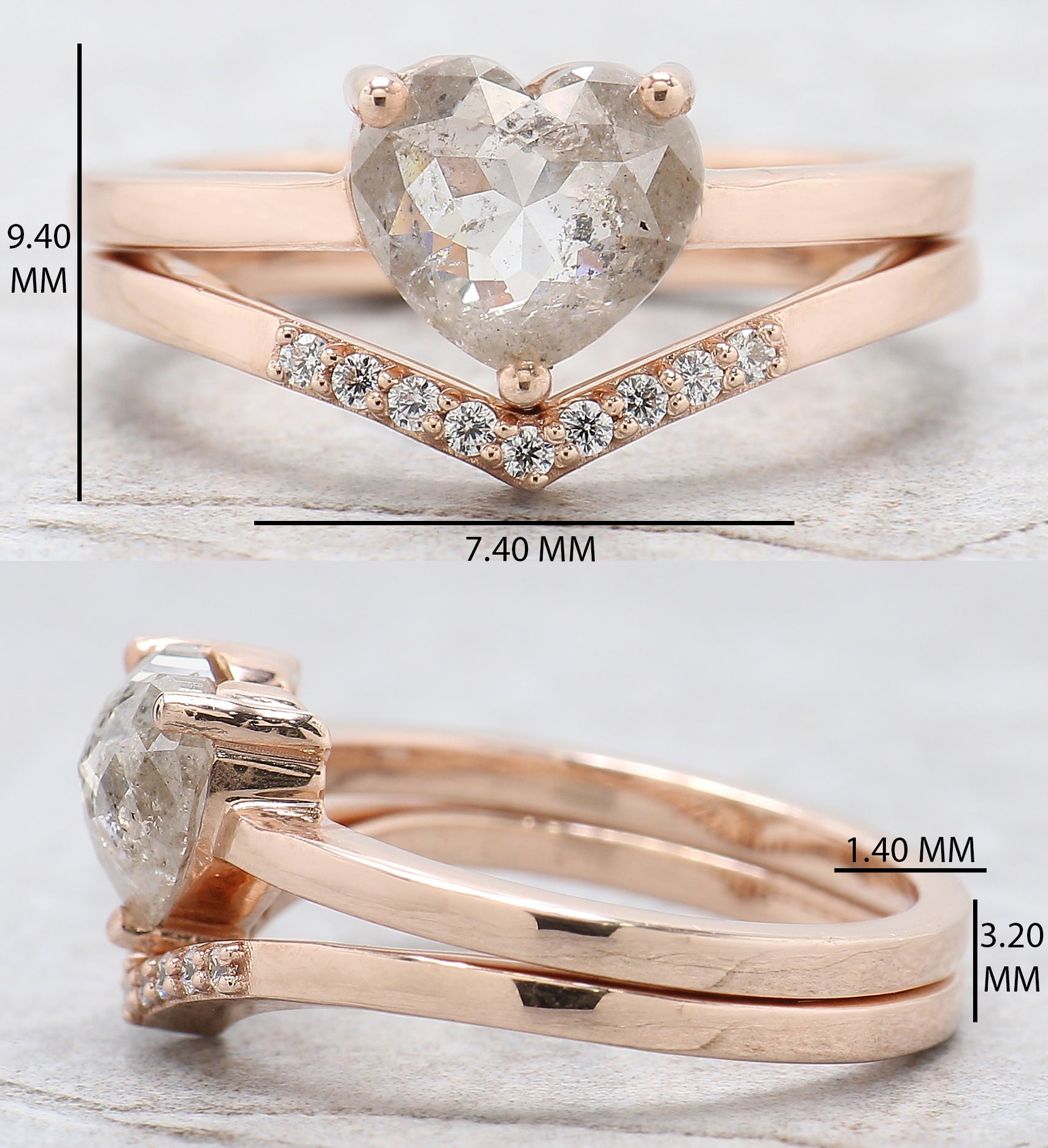 Heart Salt And Pepper Diamond Ring 1.39 Ct 7.70 MM Heart Shape Diamond Ring 14K Solid Rose Gold Silver Engagement Ring Gift For Her QL6196