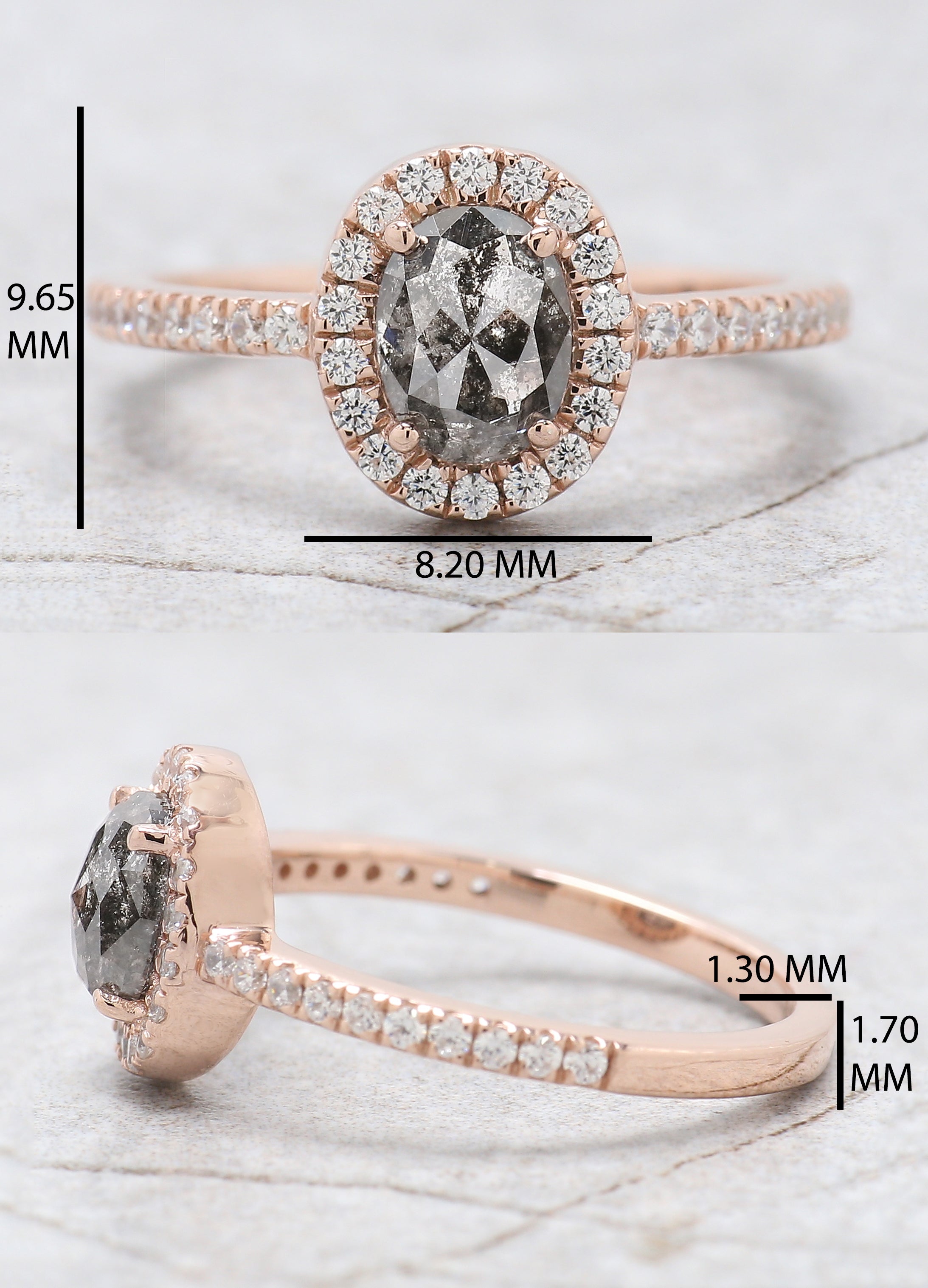 Oval Cut Salt And Pepper Diamond Ring 0.88 Ct 6.60 MM Oval Diamond Ring 14K Solid Rose Gold Silver Oval Engagement Ring Gift For Her QN941