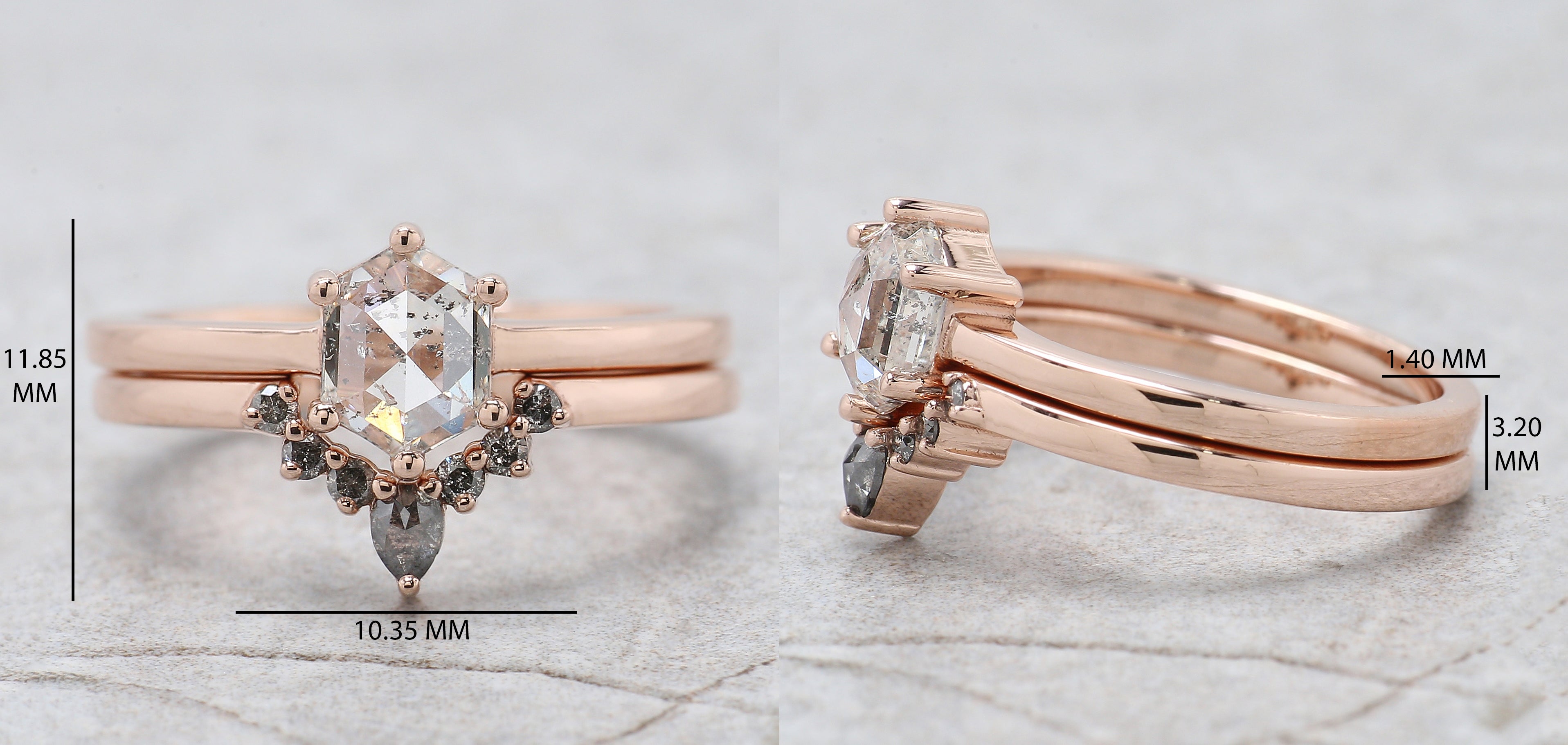 Hexagon Cut Salt And Pepper Diamond Ring 1.00 Ct 6.90 MM Hexagon Diamond Ring 14K Solid Rose Gold Silver Engagement Ring Gift For Her QL2676