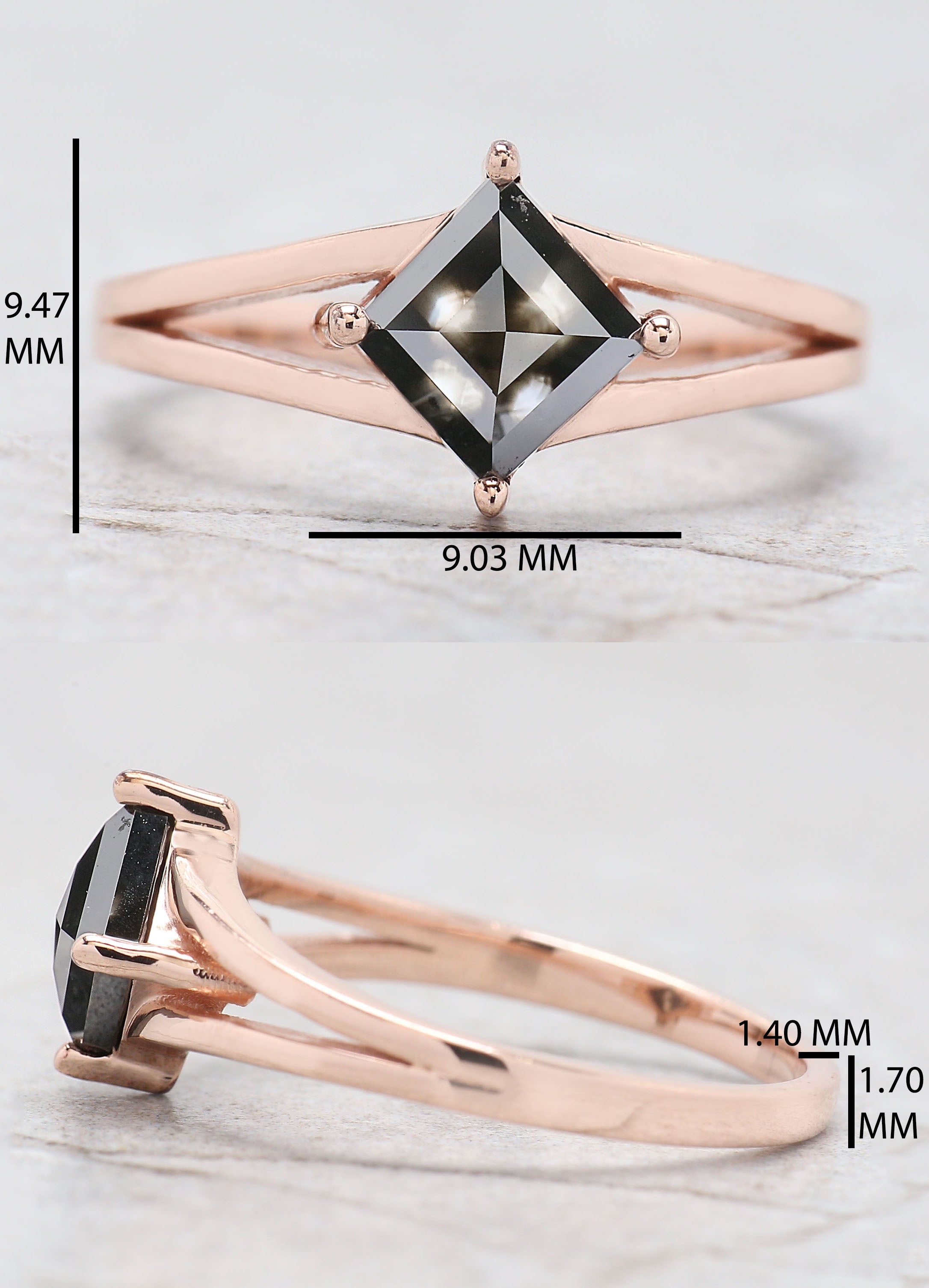 IGI Certified Princess Cut Black Color Diamond Ring 1.33 Ct 5.85 MM Princess Cut Diamond Ring 14K Rose Gold Silver Engagement Ring Gift For Her QL8961