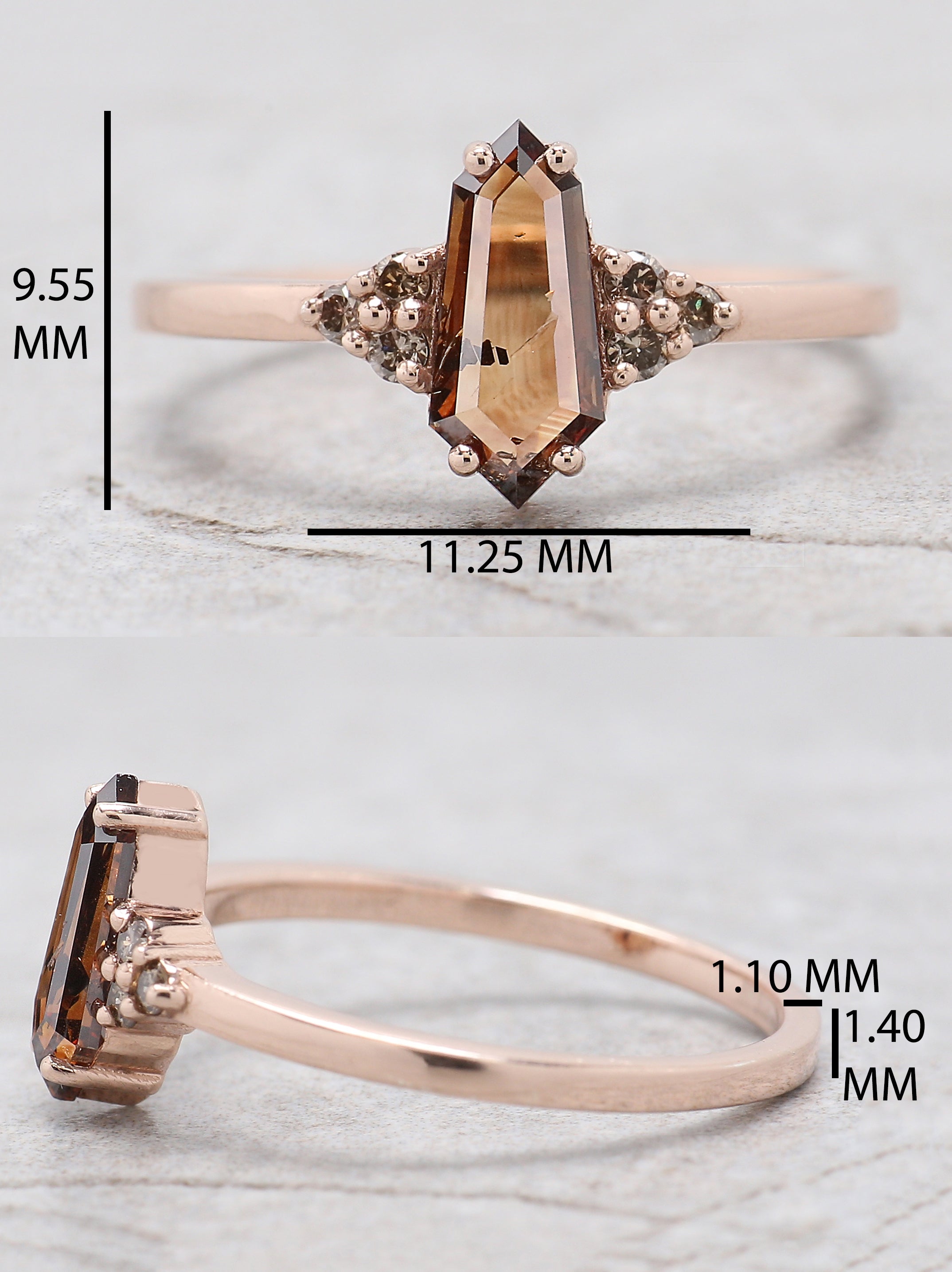 0.68 Ct Natural Shield Shape Brown Diamond Ring 9.35 MM Shield Diamond Ring 14K Solid Rose Gold Silver Engagement Ring Shield Ring QL1757