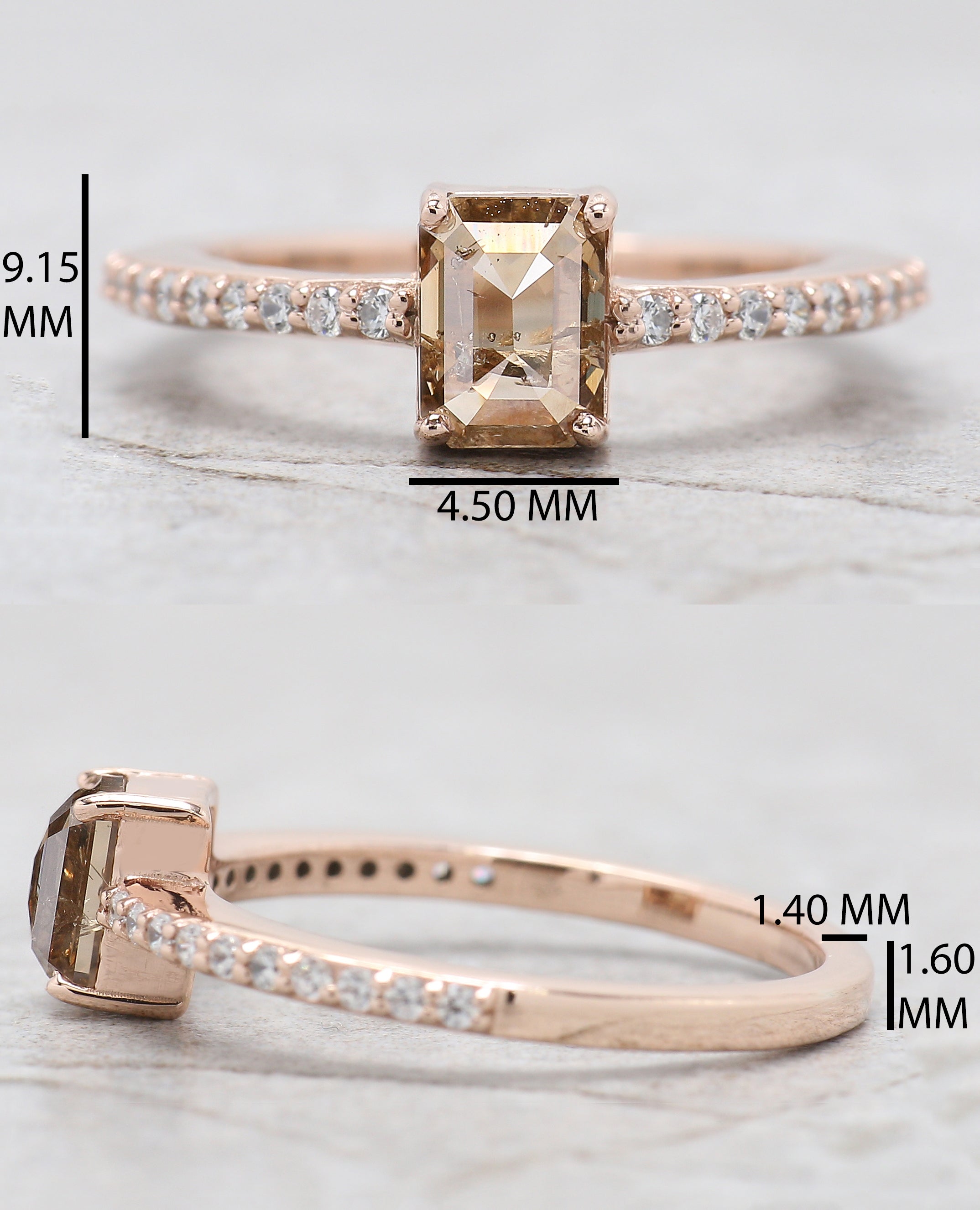 Emerald Cut Brown Color Diamond Ring 0.87 Ct 6.05 MM Emerald Shape Diamond Ring 14K Rose Gold Silver Engagement Ring Gift For Her QL060