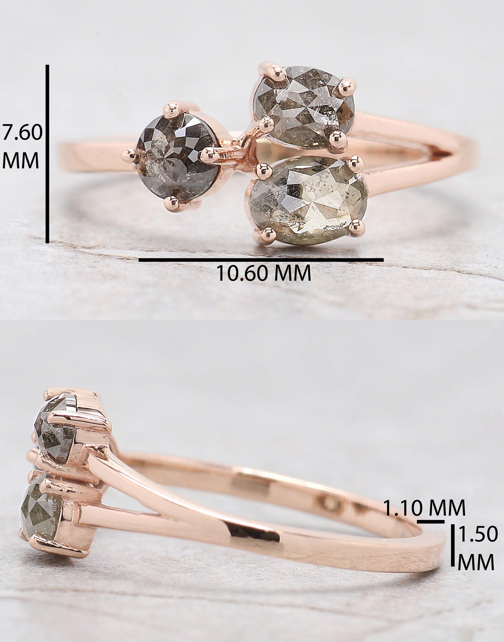 Mix Shape Salt And Pepper Diamond Ring 0.93 Ct 5.30 MM Mix Shape Diamond Ring 14K Solid Rose Gold Silver Engagement Ring Gift For Her QN1095