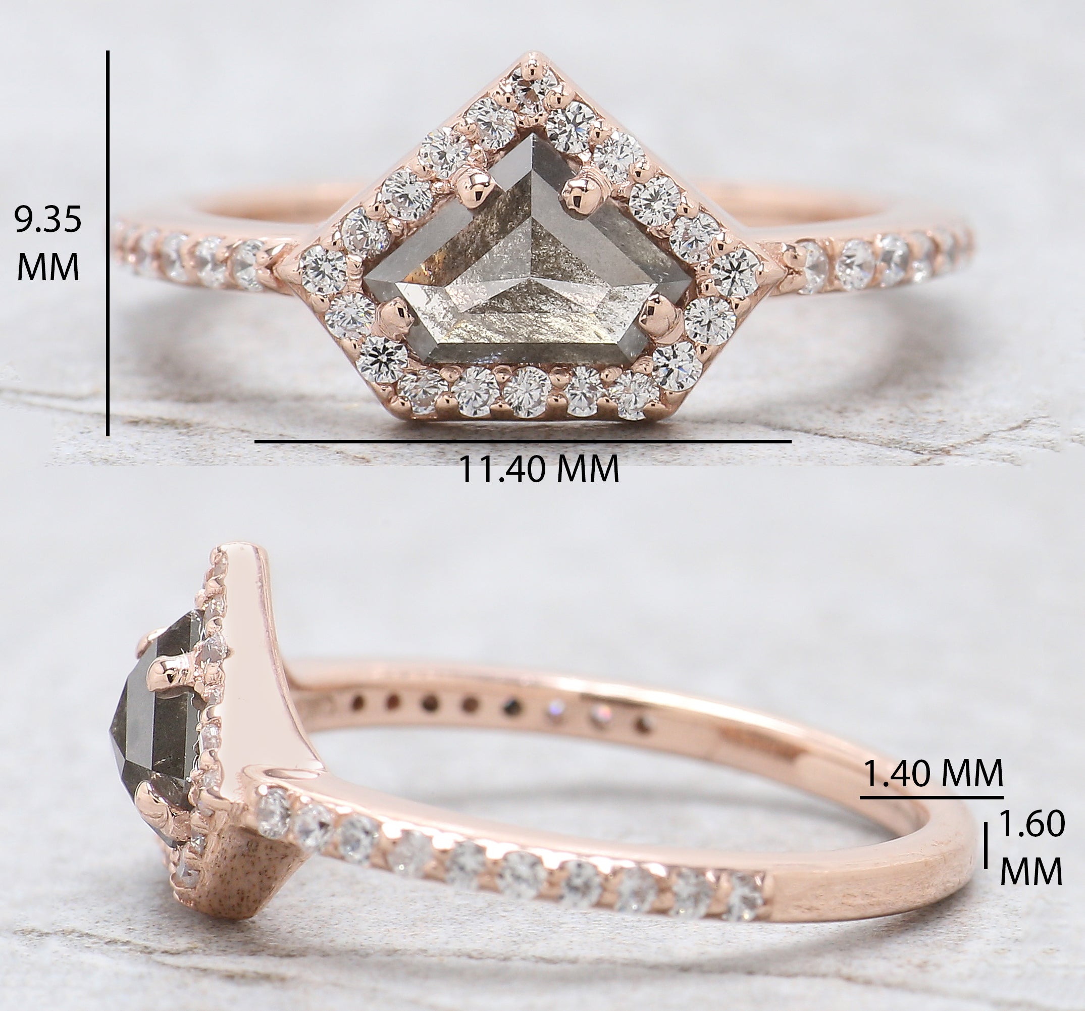 Shield Cut Salt And Pepper Diamond Ring 0.81 Ct 5.50 MM Shield Diamond Ring 14K Solid Rose Gold Silver Engagement Ring Gift For Her QN1251
