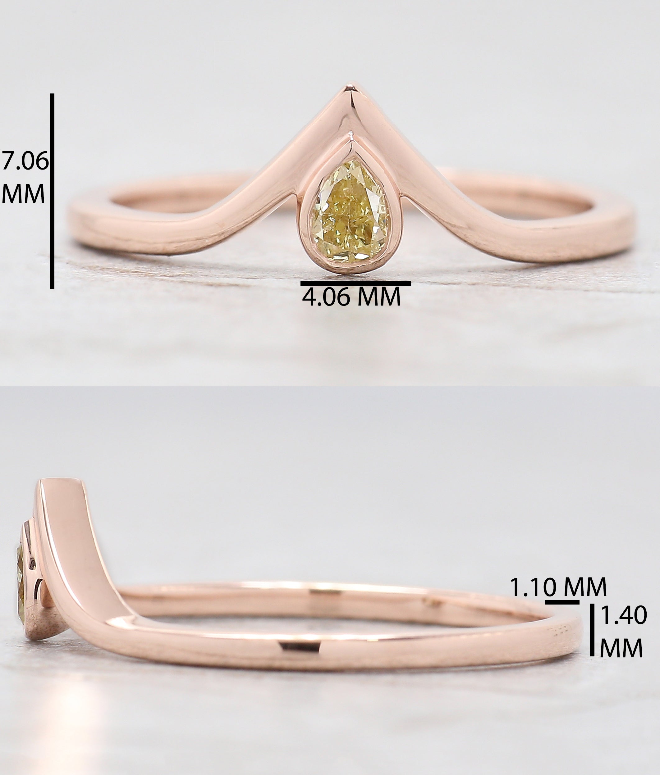 Pear Cut Yellow Color Diamond Ring 0.20 Ct 3.90 MM Pear Shape Diamond Ring 14K Solid Rose Gold Silver Engagement Ring Gift For Her QN8065