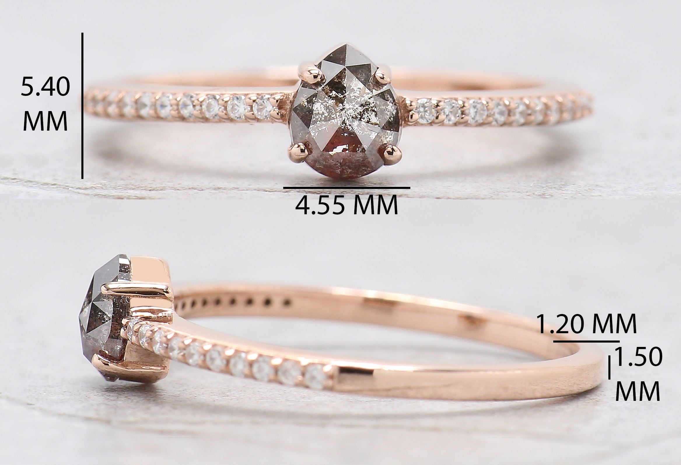 Pear Cut Salt And Pepper Diamond Ring 0.44 Ct 5.40 MM Pear Diamond Ring 14K Solid Rose Gold Silver Engagement Pear Ring Gift For Her KD1113