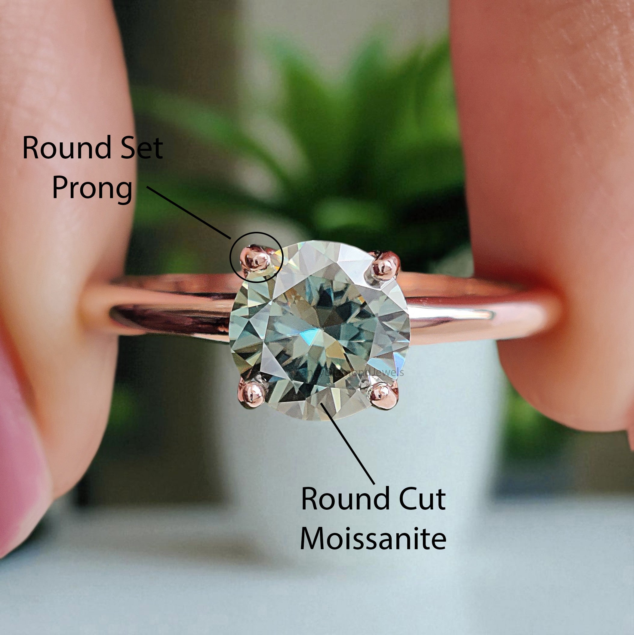 0.80 CT Aqua Blue Green Round Brilliant Moissanite Ring 10k/14k/18k Solid Rose Gold Ring Solitaire Engagement Ring Moissanite Ring FD13