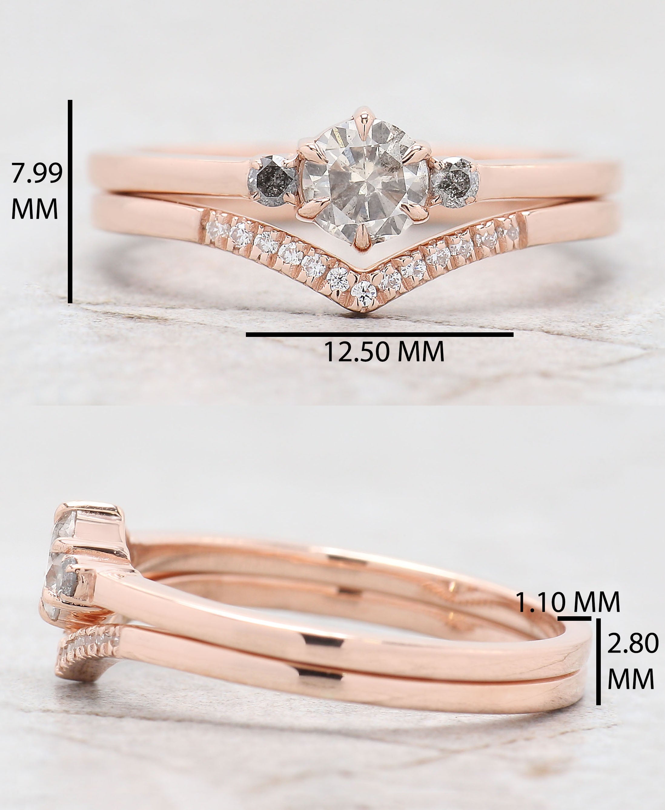 Round Cut Salt And Pepper Diamond Ring 0.32 Ct 4.50 MM Round Diamond Ring 14K Solid Rose Gold Silver Engagement Ring Gift For Her QL7914