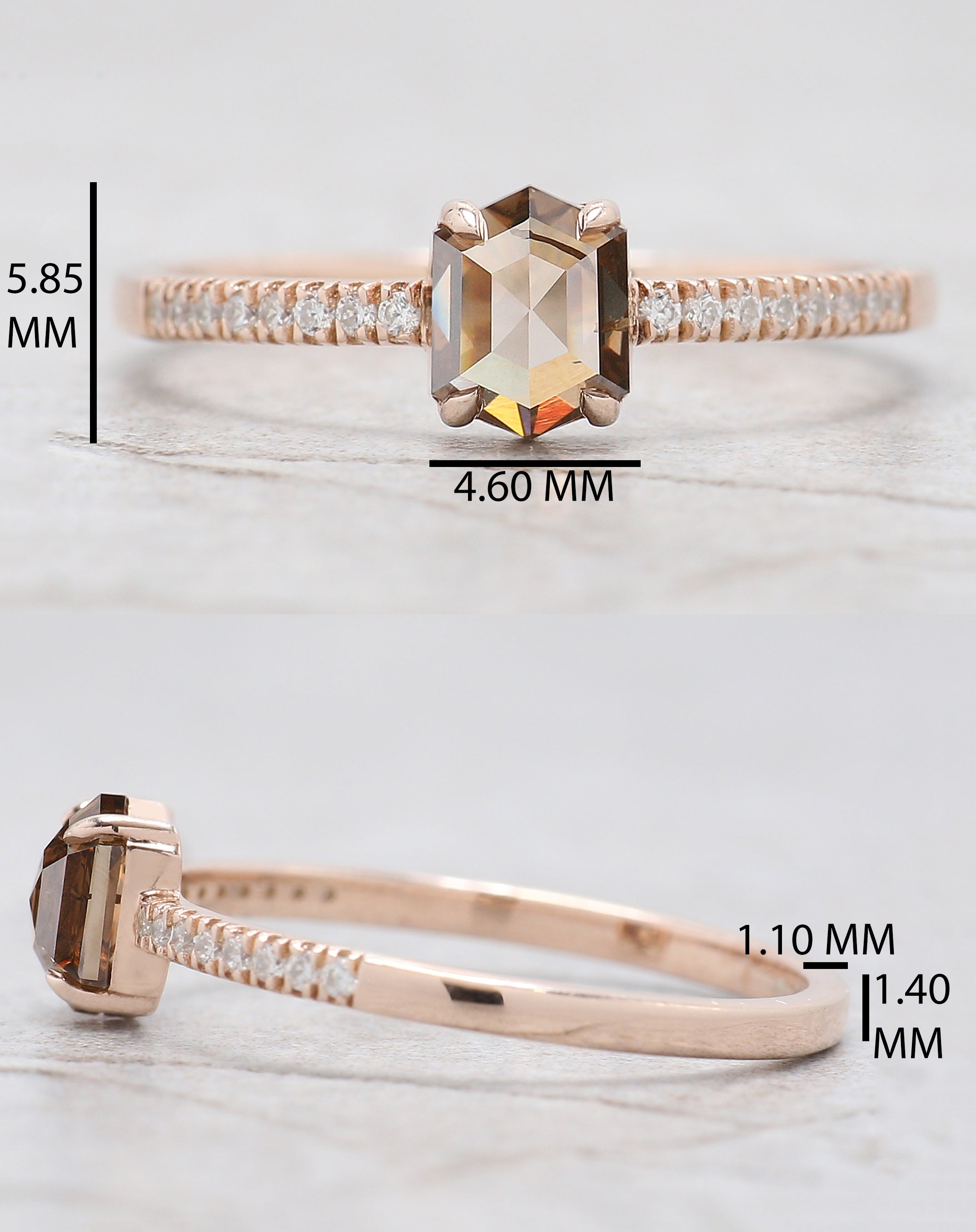 Hexagon Cut Brown Color Diamond Ring 0.67 Ct 5.70 MM Hexagon Shape Diamond Ring 14K Rose Gold Silver Engagement Ring Gift For Her QL658