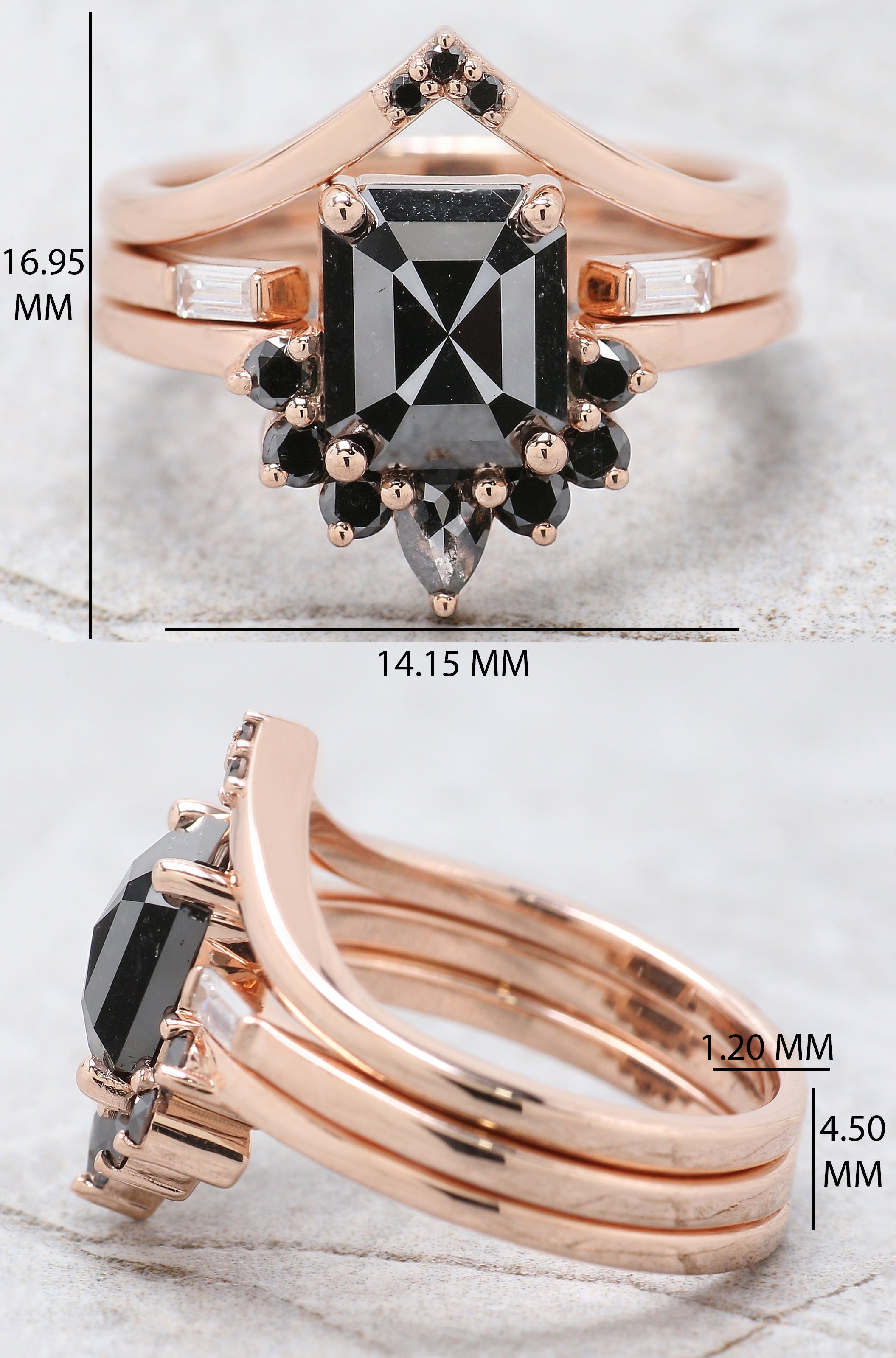 Emerald Cut Black Color Diamond Ring 2.12 Ct 7.95 MM Emerald Diamond Ring 14K Solid Rose Gold Silver Engagement Ring Gift For Her QN628
