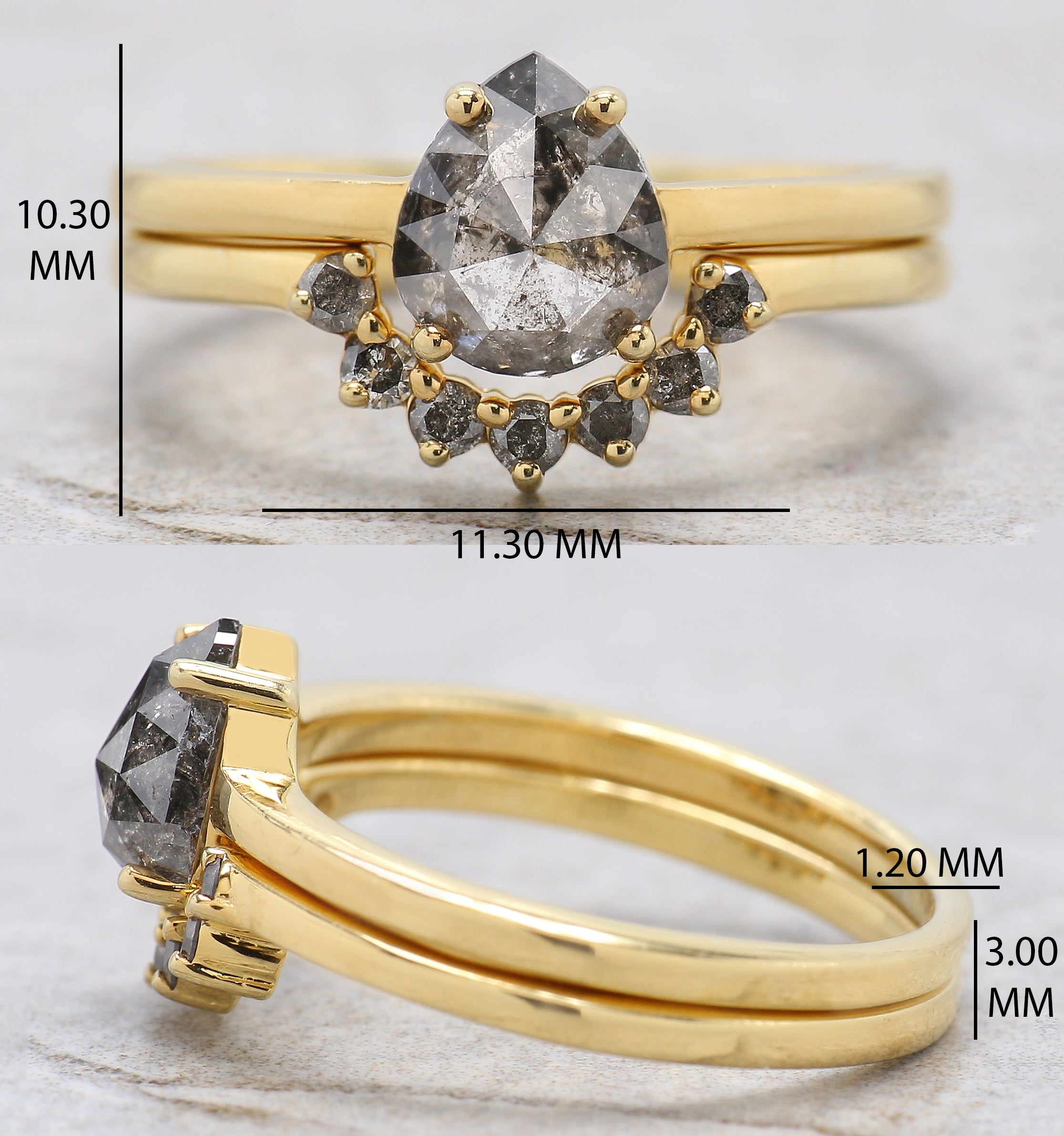 Pear Salt And Pepper Diamond Ring 1.10 Ct 7.30 MM Pear Diamond Ring 14K Solid Yellow Gold Silver Engagement Pear Ring Gift For Her QN1877