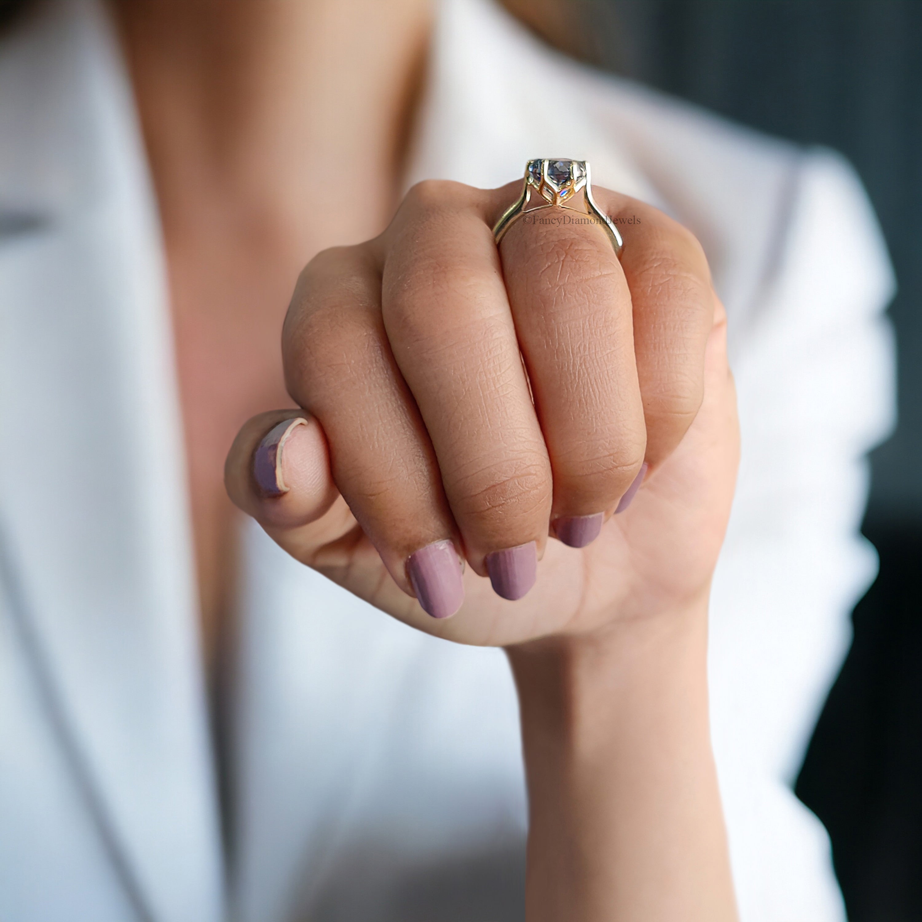 Classic 2.00 CT Portuguese Cut Royal Blue Moissanite Engagement Ring Solitaire Ring Cathedral Wedding Ring Anniversary Gift For Her FD178