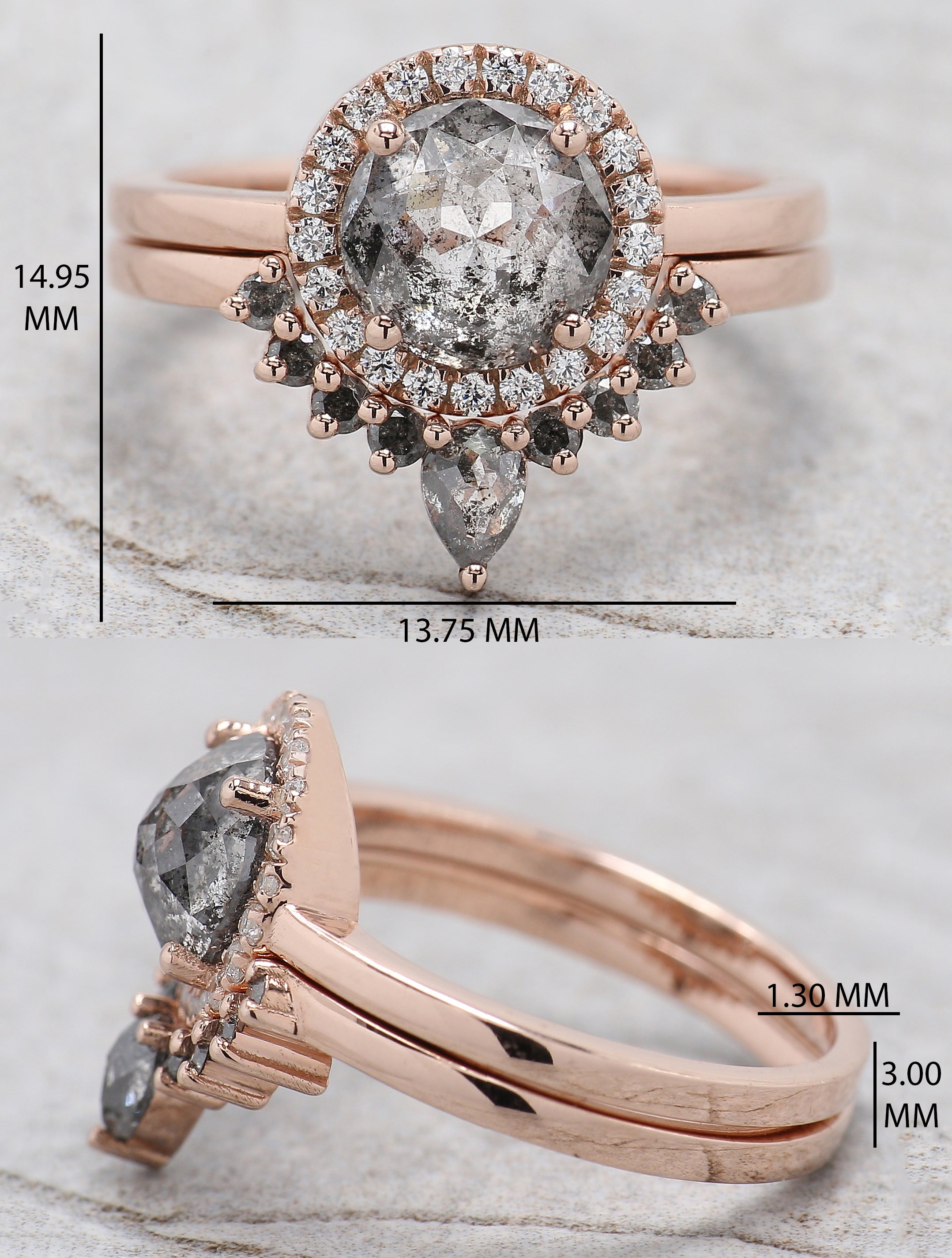 Round Rose Cut Salt And Pepper Diamond Ring 1.70 Ct 7.30 MM Round Shape Diamond Ring 14K Rose Gold Silver Engagement Ring Gift For Her QL882