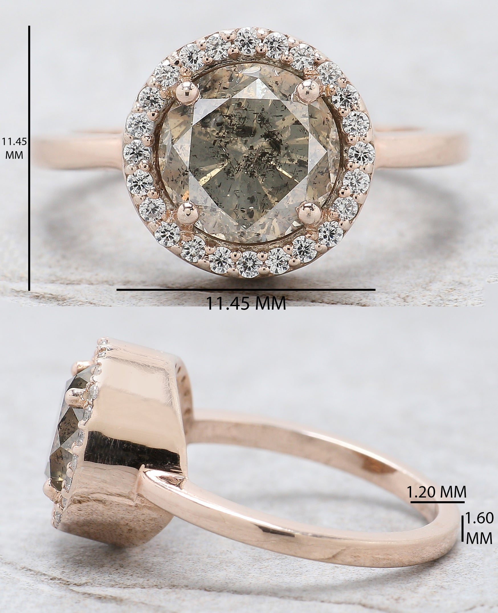 Round Cut Salt And Pepper Diamond Ring 2.43 Ct 8.20 MM Round Diamond Ring 14K Solid Rose Gold Silver Engagement Ring Gift For Her QL8553