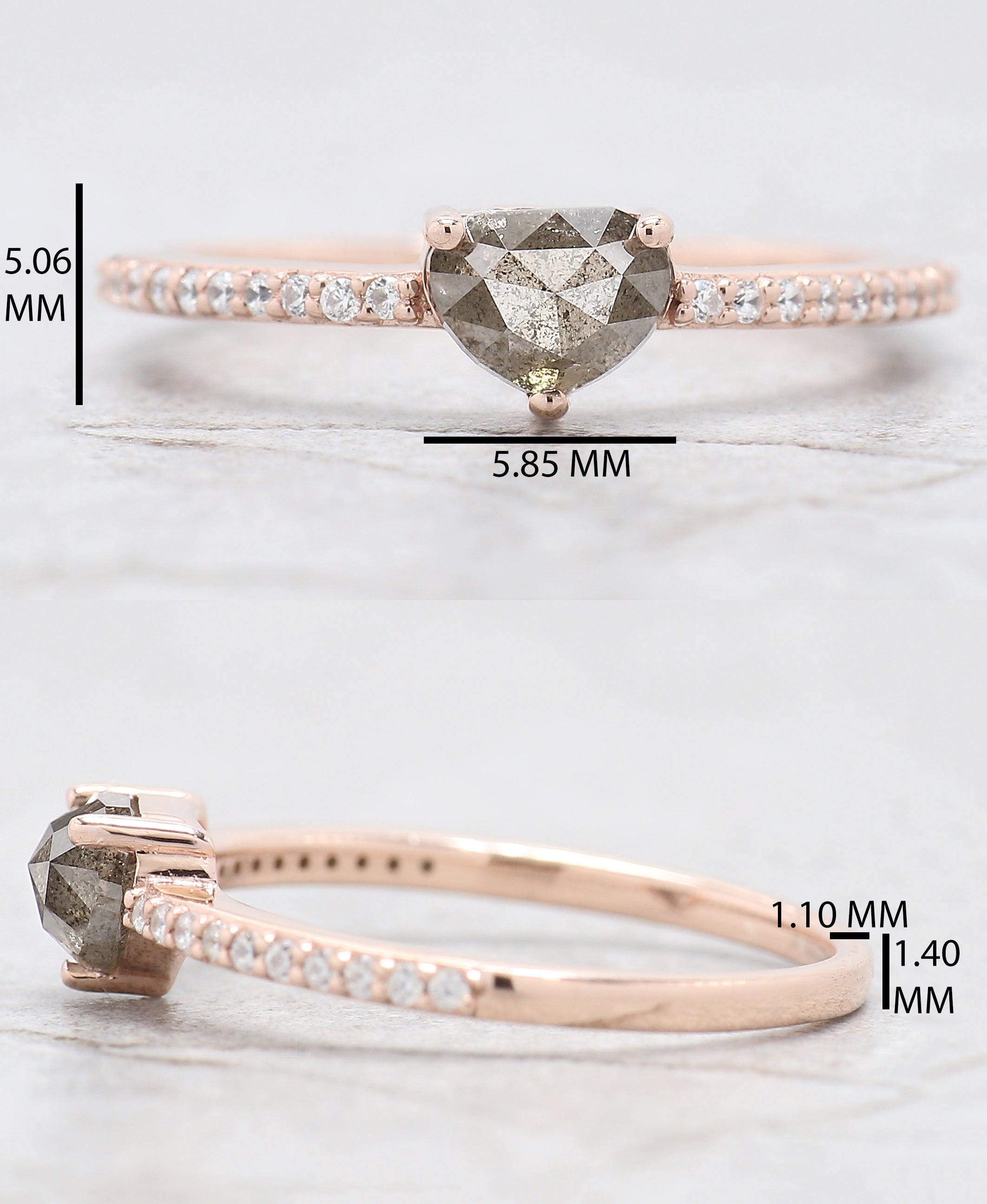 Heart Salt And Pepper Diamond Ring 0.60 Ct 4.46 MM Heart Shape Diamond Ring 14K Solid Rose Gold Silver Engagement Ring Gift For Her QL6552