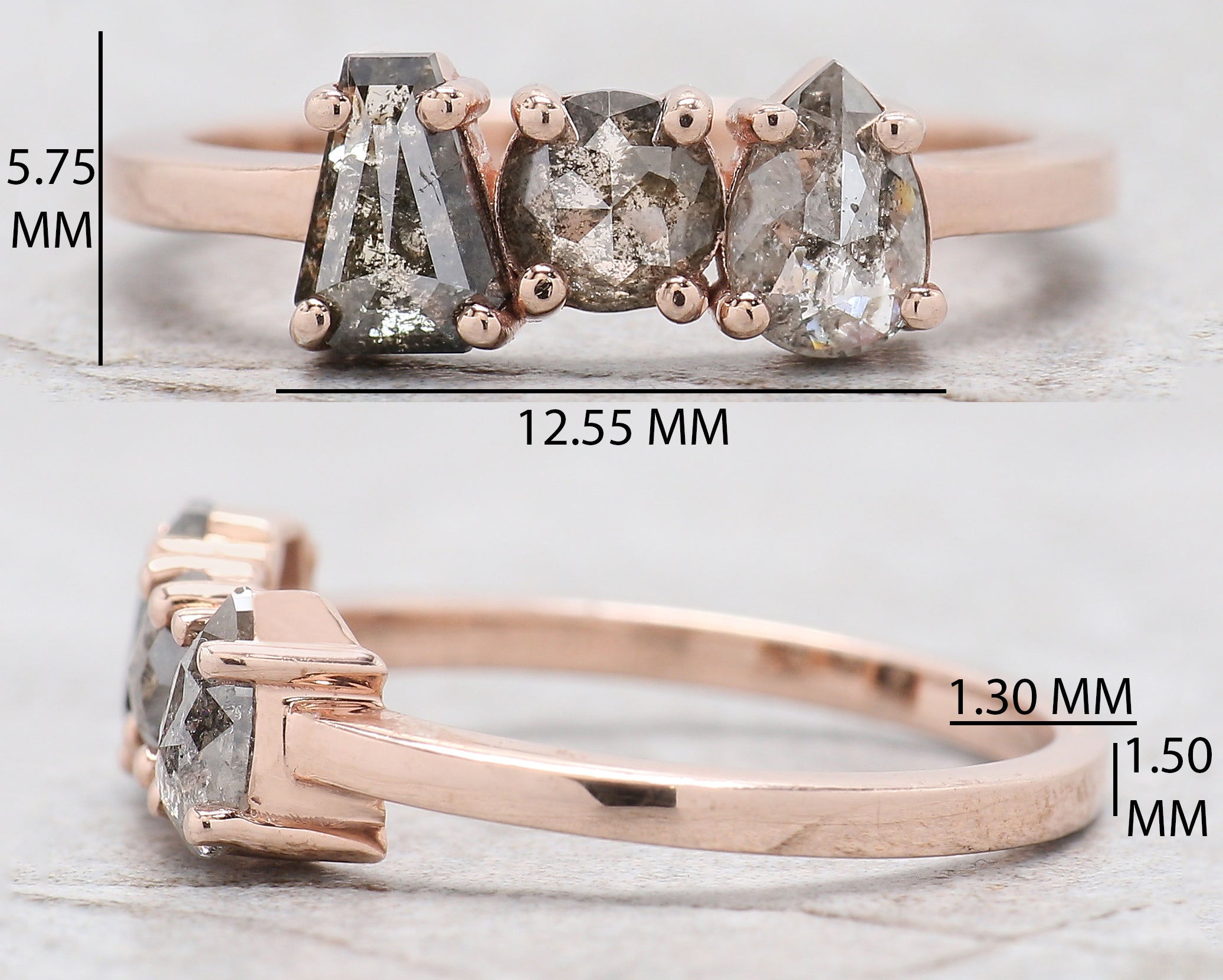Mix Shape Salt And Pepper Diamond Ring 1.13 Ct 5.70 MM Mix Shape Diamond Ring 14K Solid Rose Gold Silver Engagement Ring Gift For Her QN1250