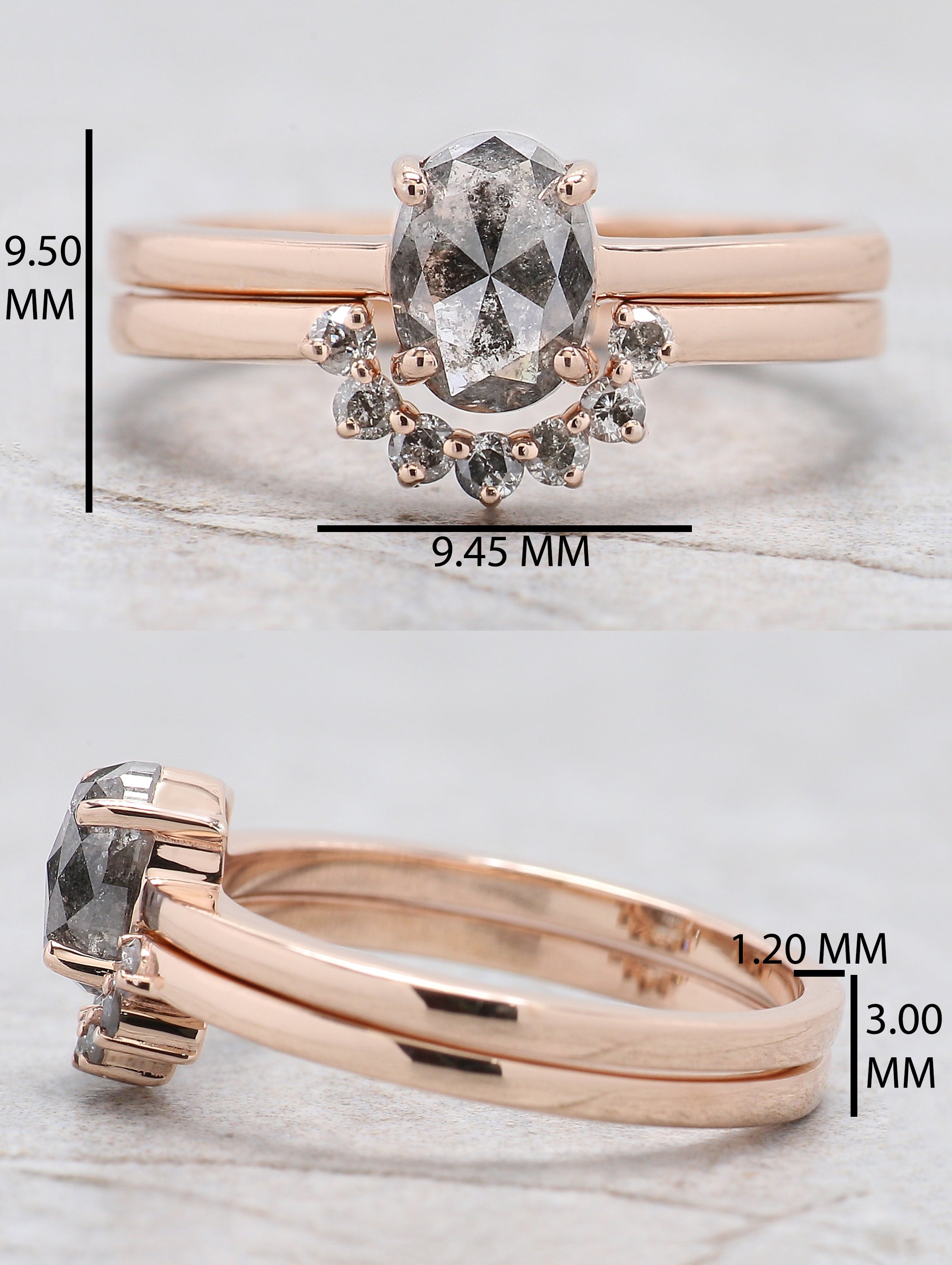 1.00 Ct Natural Oval Cut Salt and Pepper Diamond Ring 6.85 MM Oval Cut Diamond Ring 14K Solid Rose Gold Silver Oval Engagement Ring QN1207