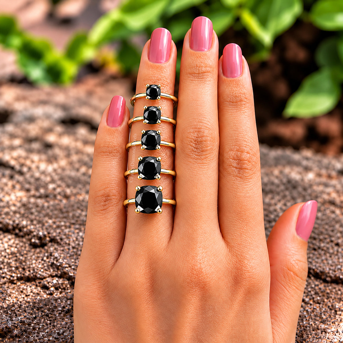 Black Onyx Engagement Ring, Cushion Cut Solitaire Ring, Sterling Silver Cushion Shape Diamond Simulant Ring, Anniversary Gift for Her FD614
