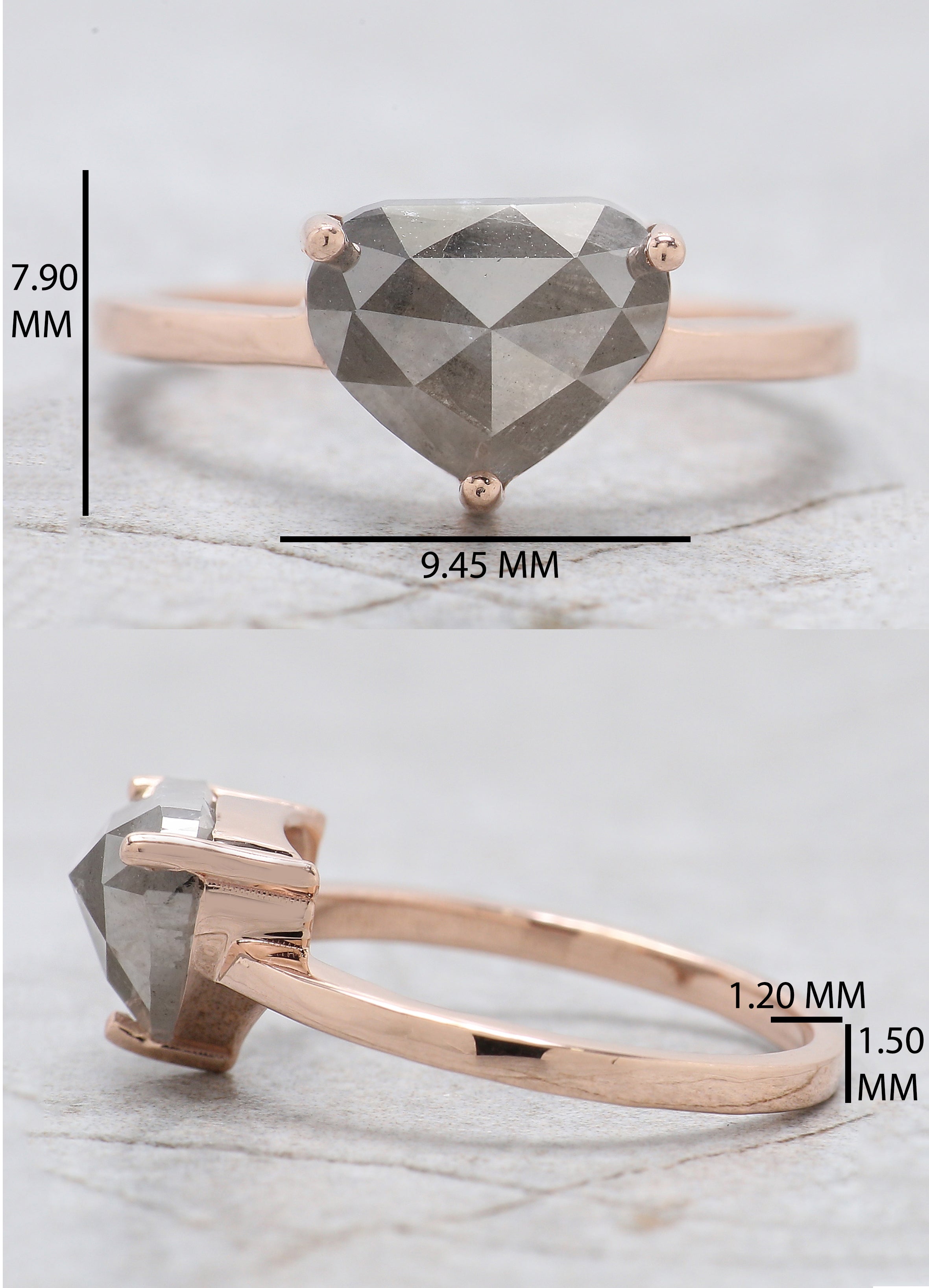 Heart Cut Salt And Pepper Diamond Ring 2.19 Ct 7.25 MM Heart Shape Diamond Ring 14K Solid Rose Gold Silver Engagement Ring Gift For Her QN9399