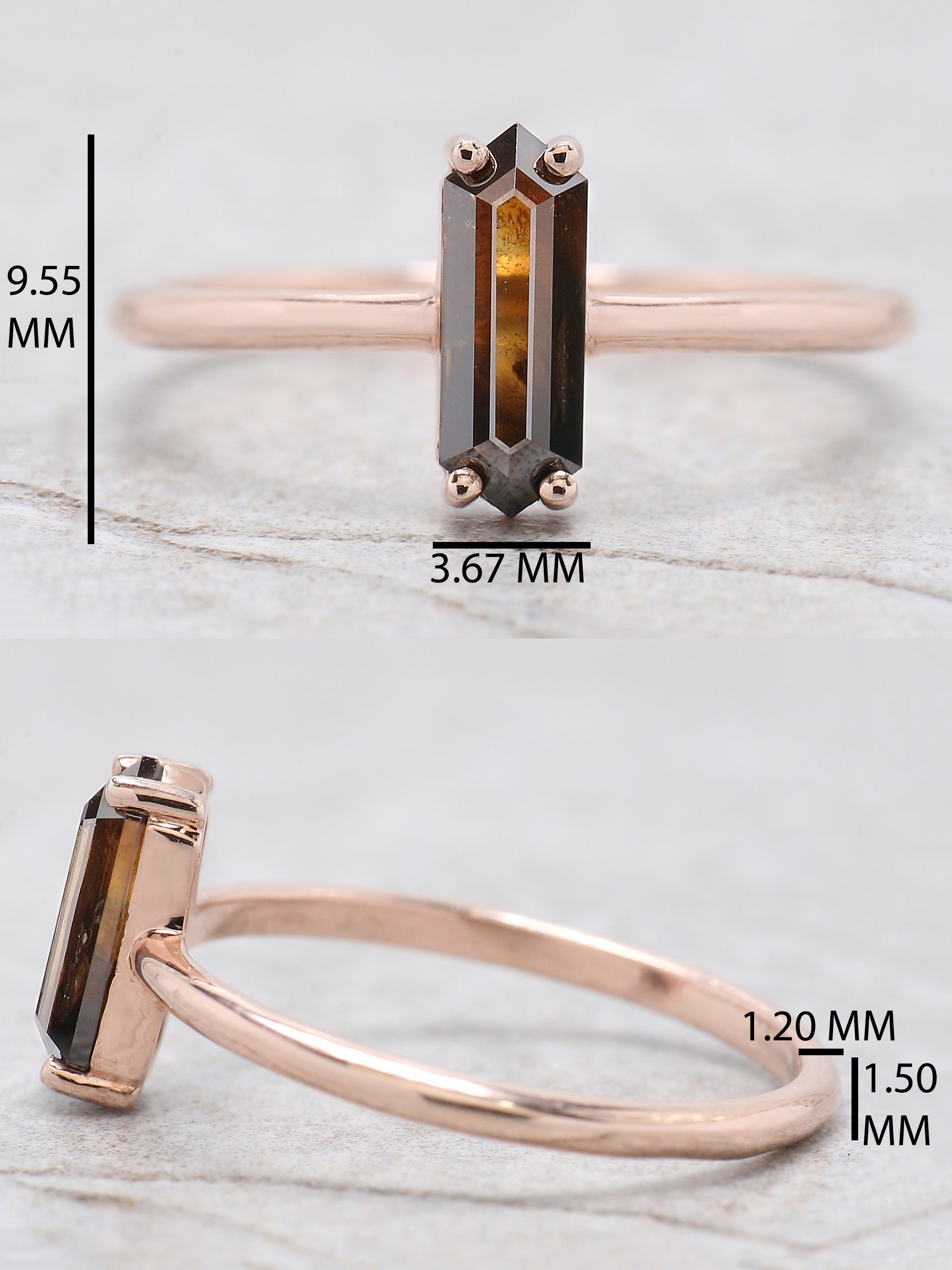 Hexagon Cut Brown Color Diamond Ring 0.79 Ct 9.30 MM Hexagon Diamond Ring 14K Solid Rose Gold Silver Engagement Ring Gift For Her QL1769