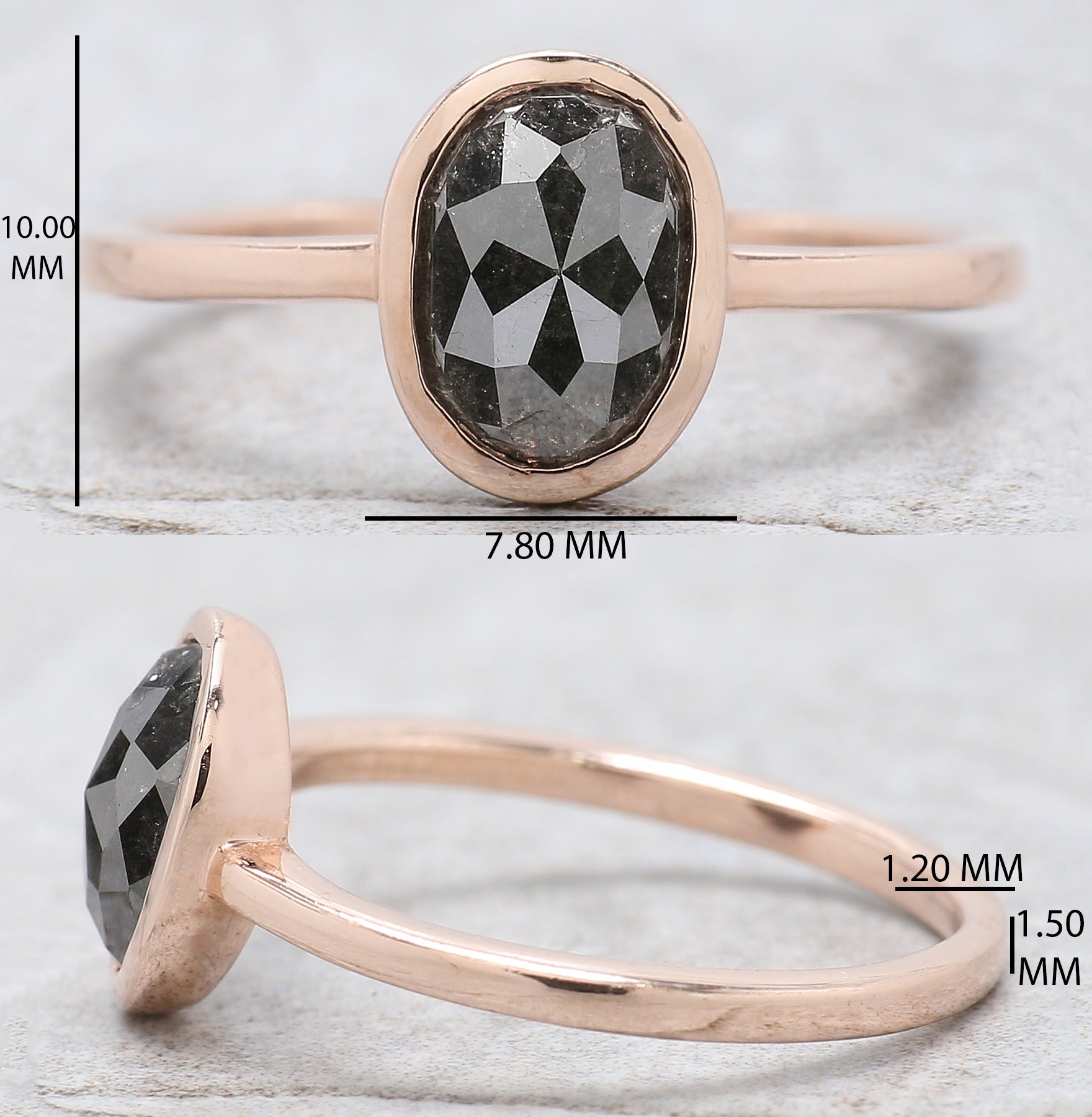 Oval Cut Salt And Pepper Diamond Ring 1.66 Ct 8.51 MM Oval Diamond Ring 14K Solid Rose Gold Silver Oval Engagement Ring Gift For Her QL2171