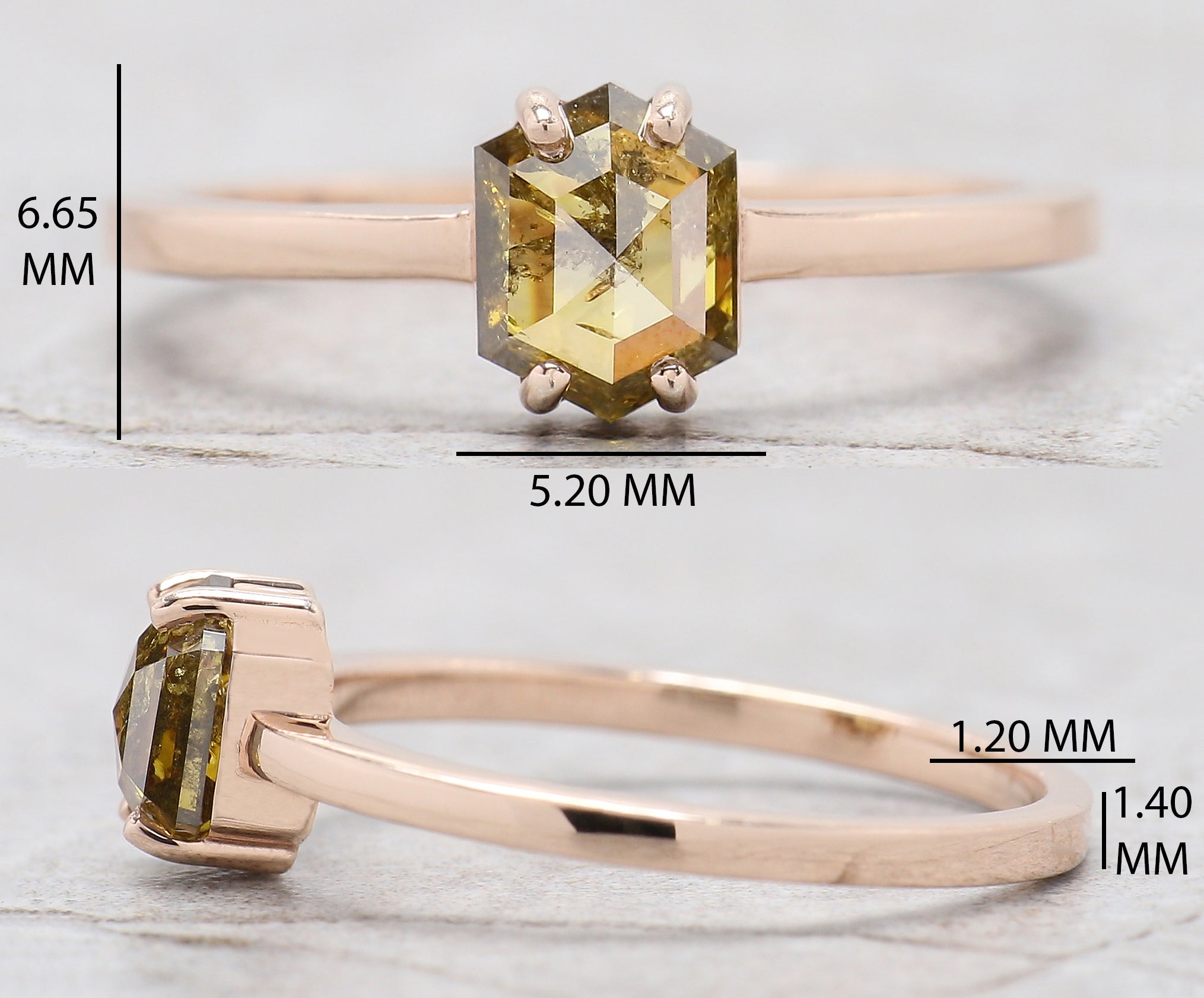 Hexagon Cut Green Color Diamond Ring 0.90 Ct 6.50 MM Hexagon Shape Diamond Ring 14K Rose Gold Silver Engagement Ring Gift For Her QL1070