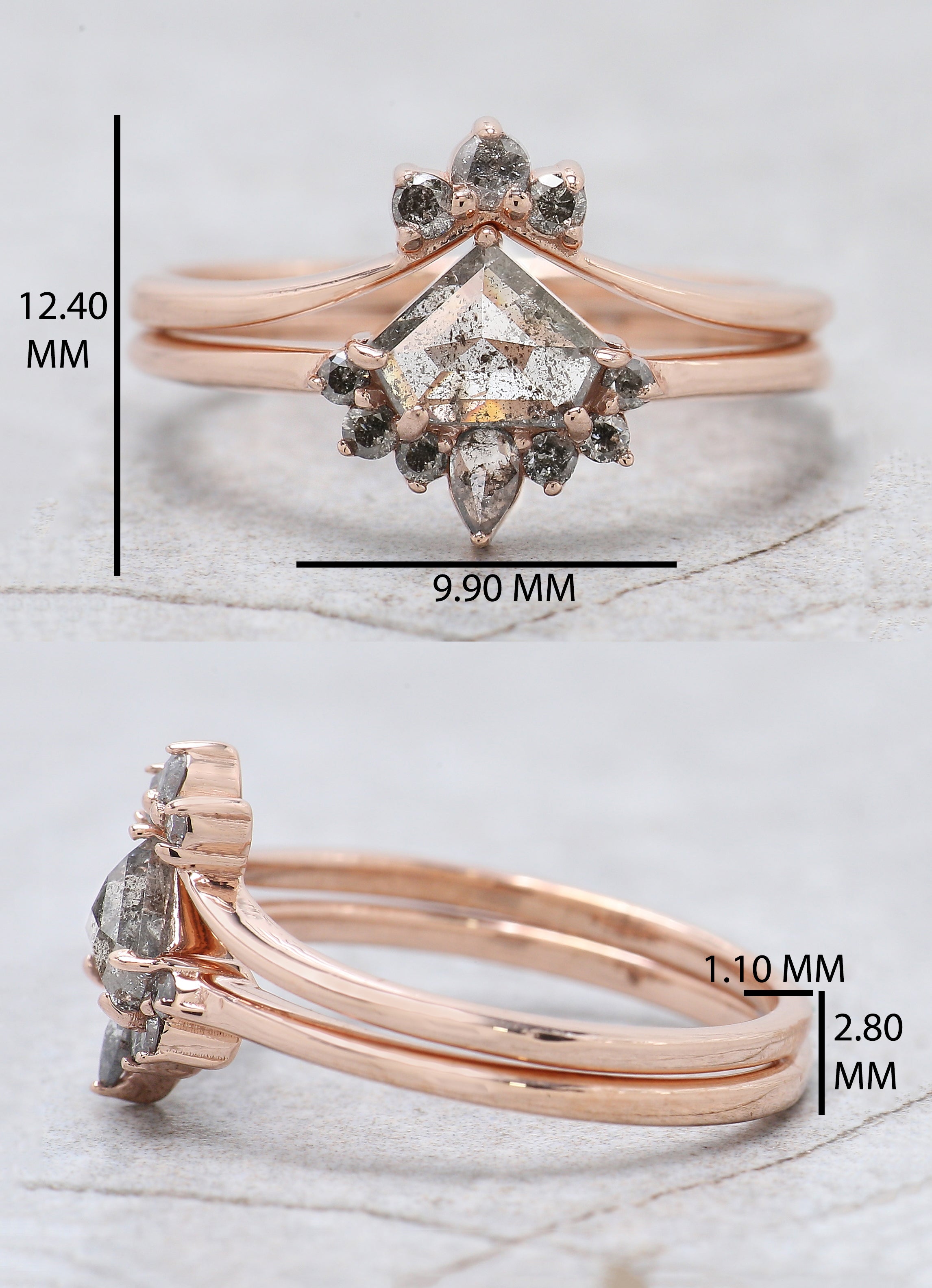 Shield Cut Salt And Pepper Diamond Ring 0.58 Ct 5.10 MM Shield Diamond Ring 14K Solid Rose Gold Silver Engagement Ring Gift For Her QN1261