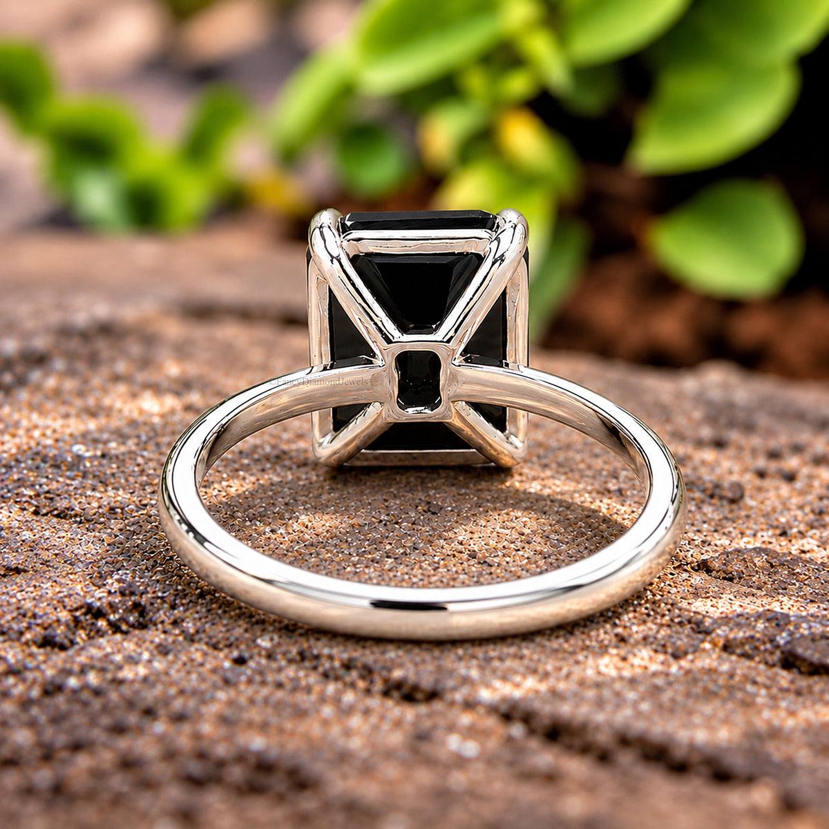 Black Onyx Engagement Ring, Emerald Cut Solitaire Ring, Sterling Silver Emerald Shape Diamond Simulant Ring, Anniversary Gift for Her FD563