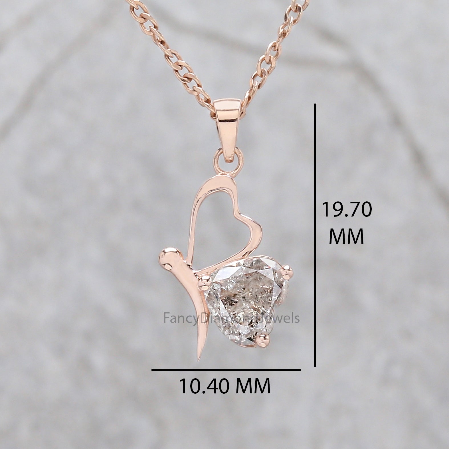 Heart Cut Salt And Pepper Diamond Pendant 1.15 Ct 6.20 MM Heart Diamond Pendant 14K Rose Gold Silver Engagement Pendant Gift For Her QL2571