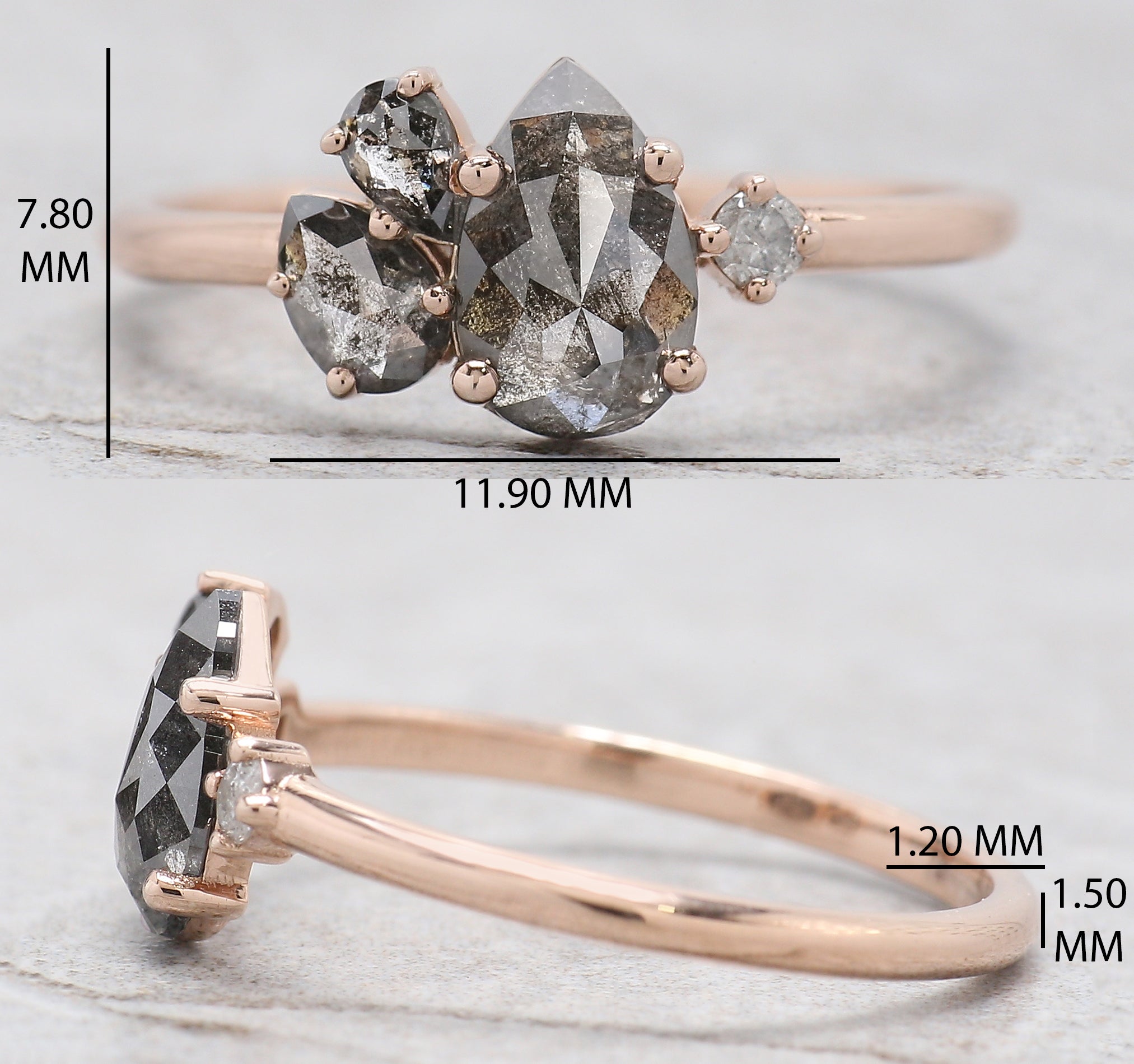 Pear Cut Salt And Pepper Diamond Ring 0.70 Ct 7.70 MM Pear Diamond Ring 14K Solid Rose Gold Silver Pear Engagement Ring Gift For Her QL1229