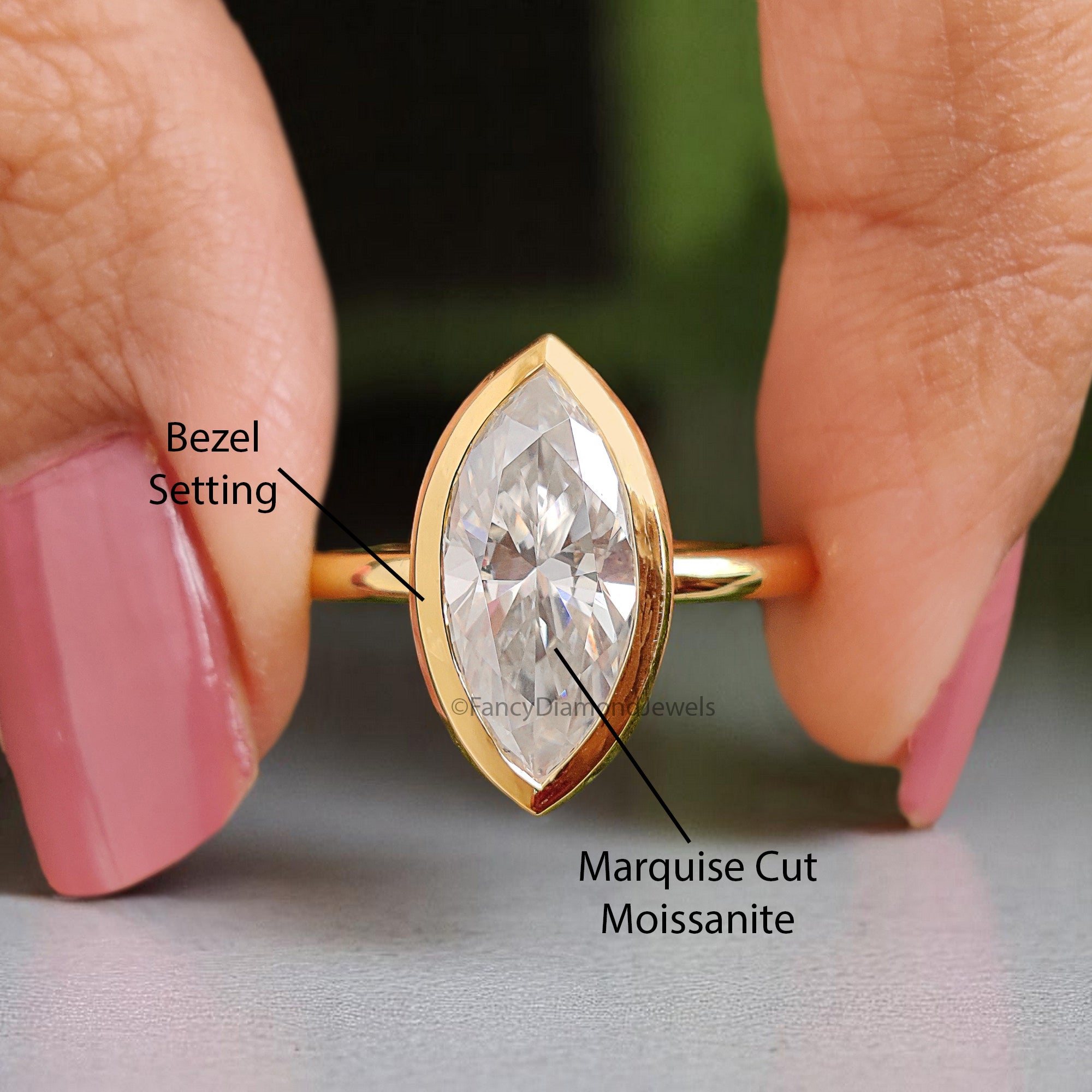 2.00 CT Marquise Cut Moissanite Engagement Ring Marquise Bezel Set Ring Solitaire Ring Wedding Ring Yellow Gold Ring Promise Ring FD359