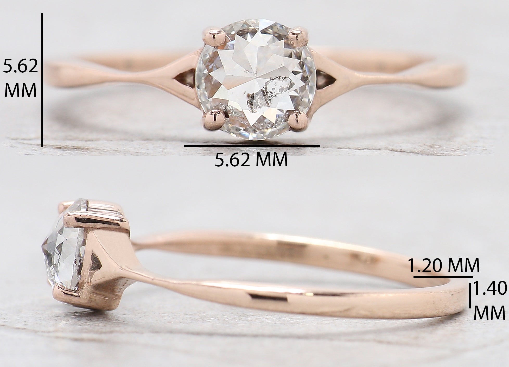 Round Rose Cut Salt And Pepper Diamond Ring 0.63 Ct 5.41 MM Round Shape Diamond Ring 14K Solid Rose Gold Engagement Ring Gift For Her QL2684