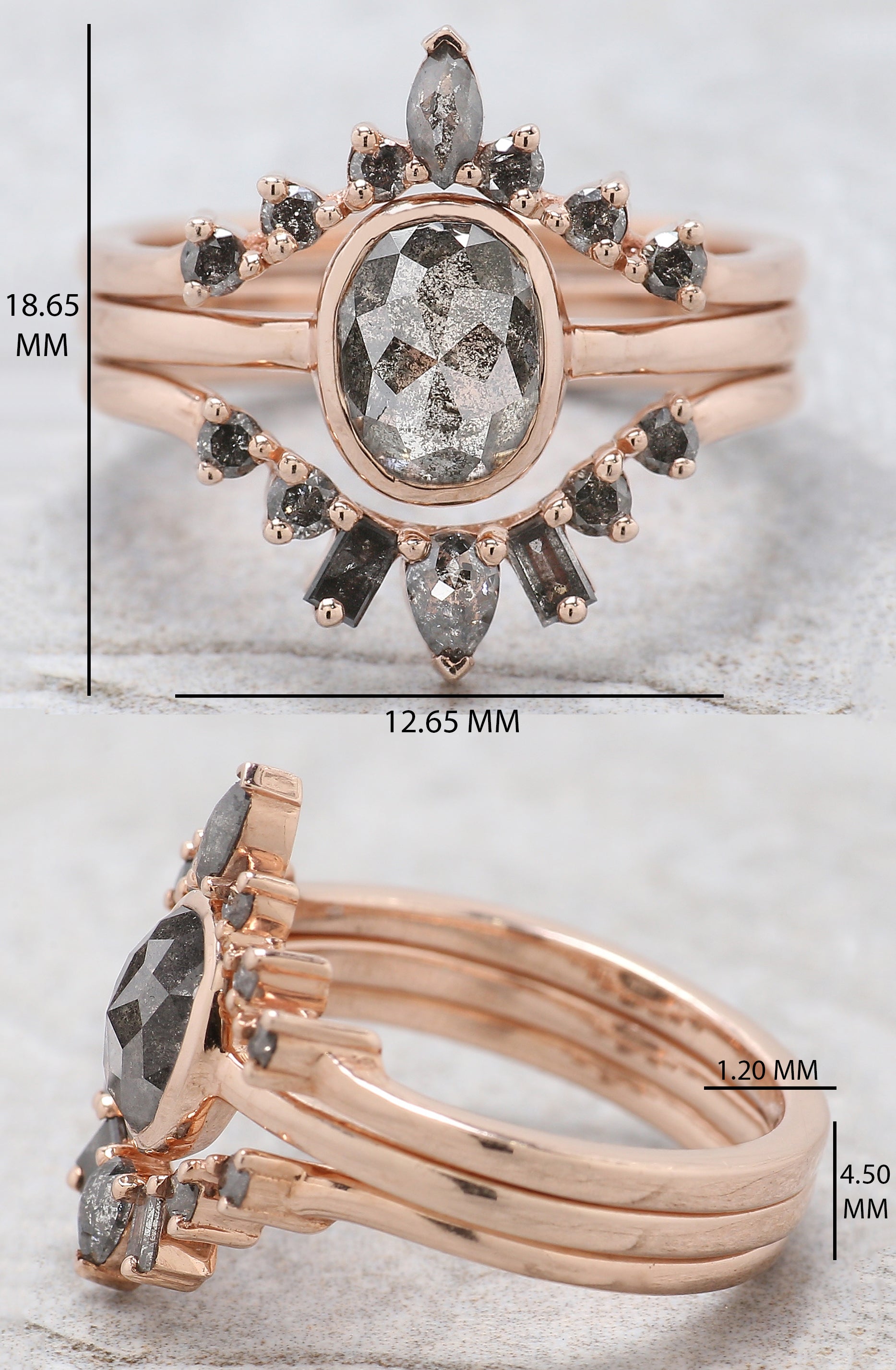 Oval Cut Salt And Pepper Diamond Ring 1.37 Ct 7.33 MM Oval Diamond Ring 14K Solid Rose Gold Silver Oval Engagement Ring Gift For Her QL2299