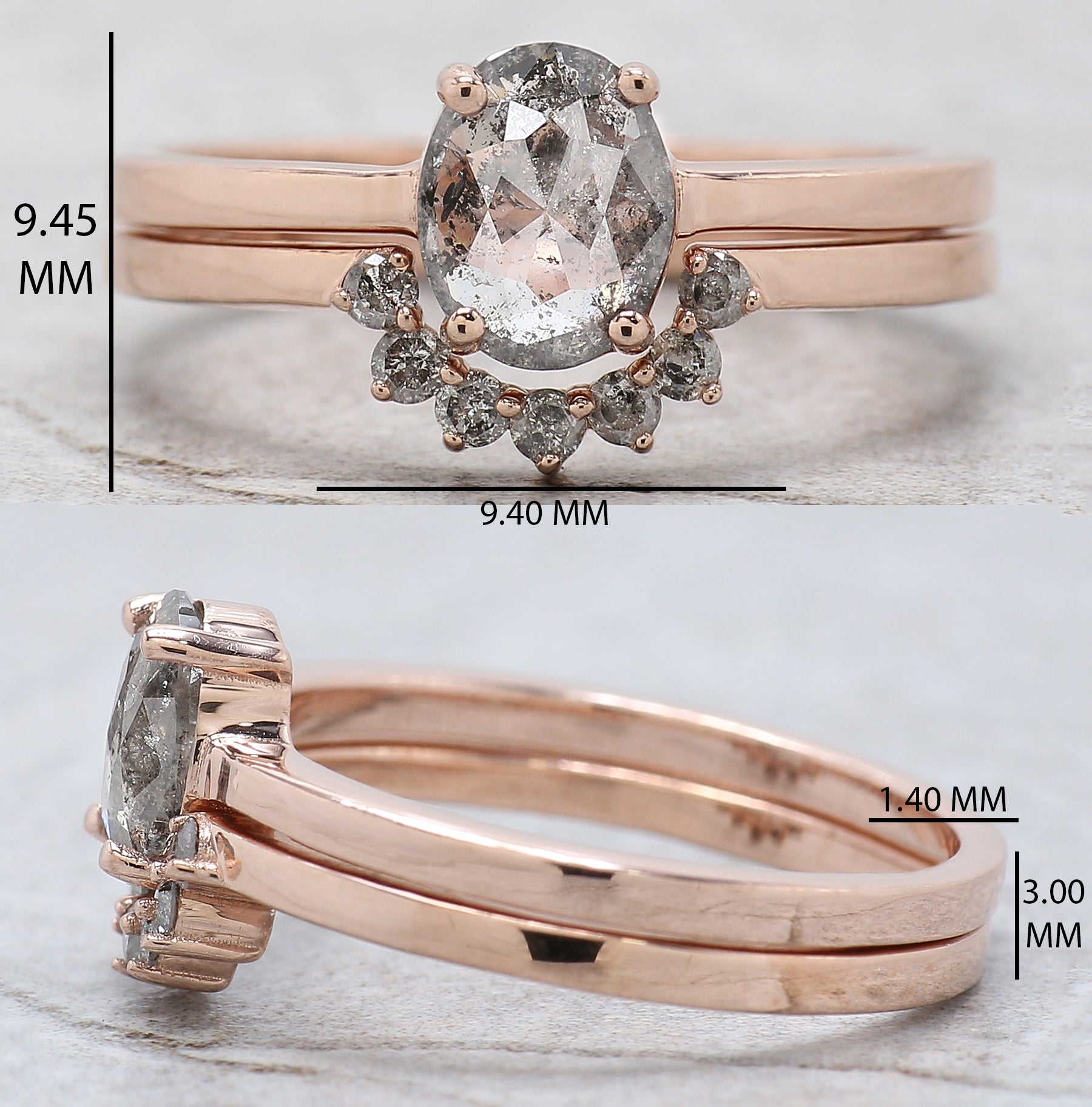 Oval Cut Salt And Pepper Diamond Ring 0.74 Ct 7.00 MM Oval Diamond Ring 14K Solid Rose Gold Silver Oval Engagement Ring Gift For Her QL1521