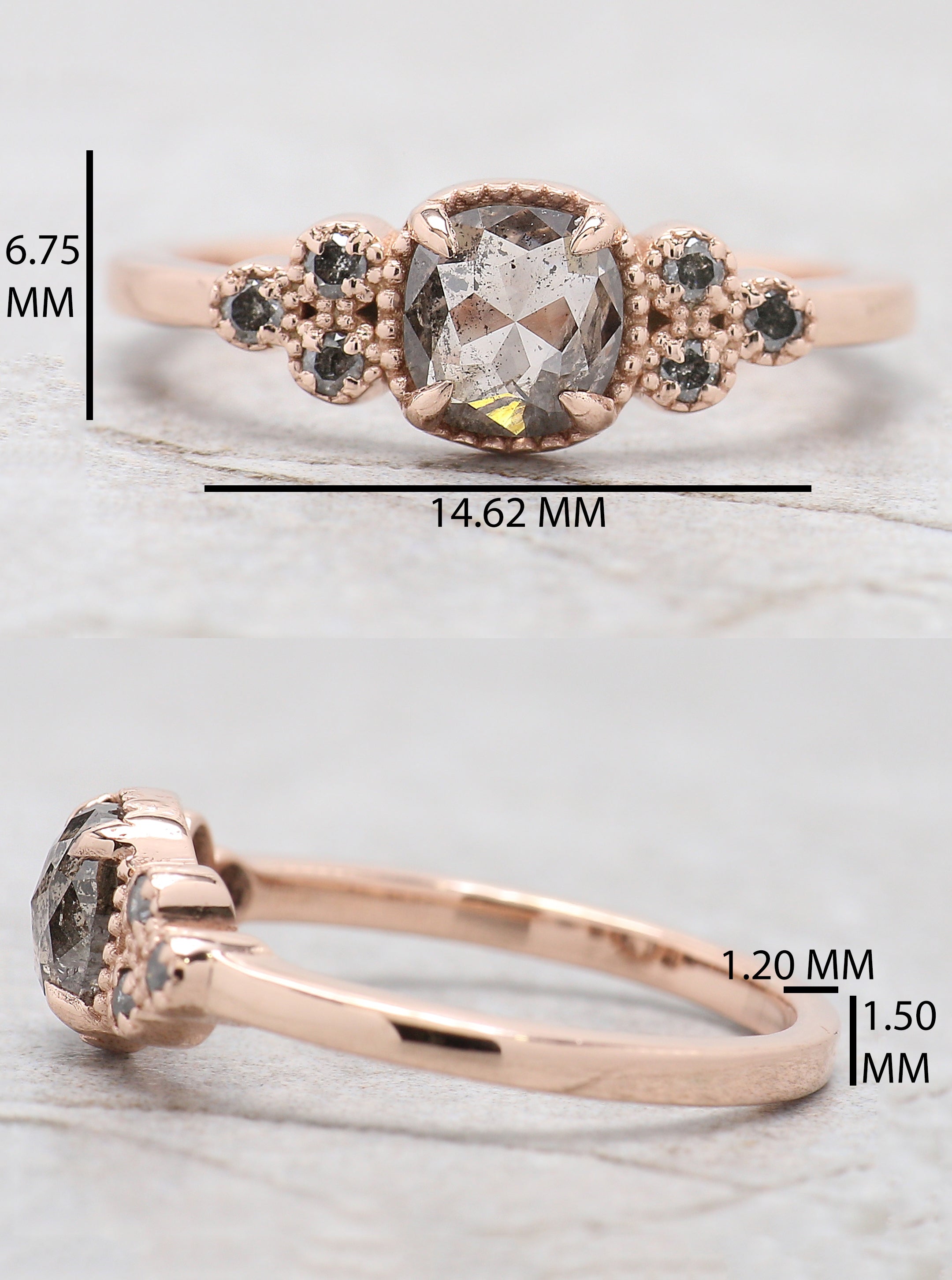 Cushion Salt And Pepper Diamond Ring Engagement Wedding Gift Ring 14K Solid Rose White Yellow Gold Ring 0.76 CT QL533