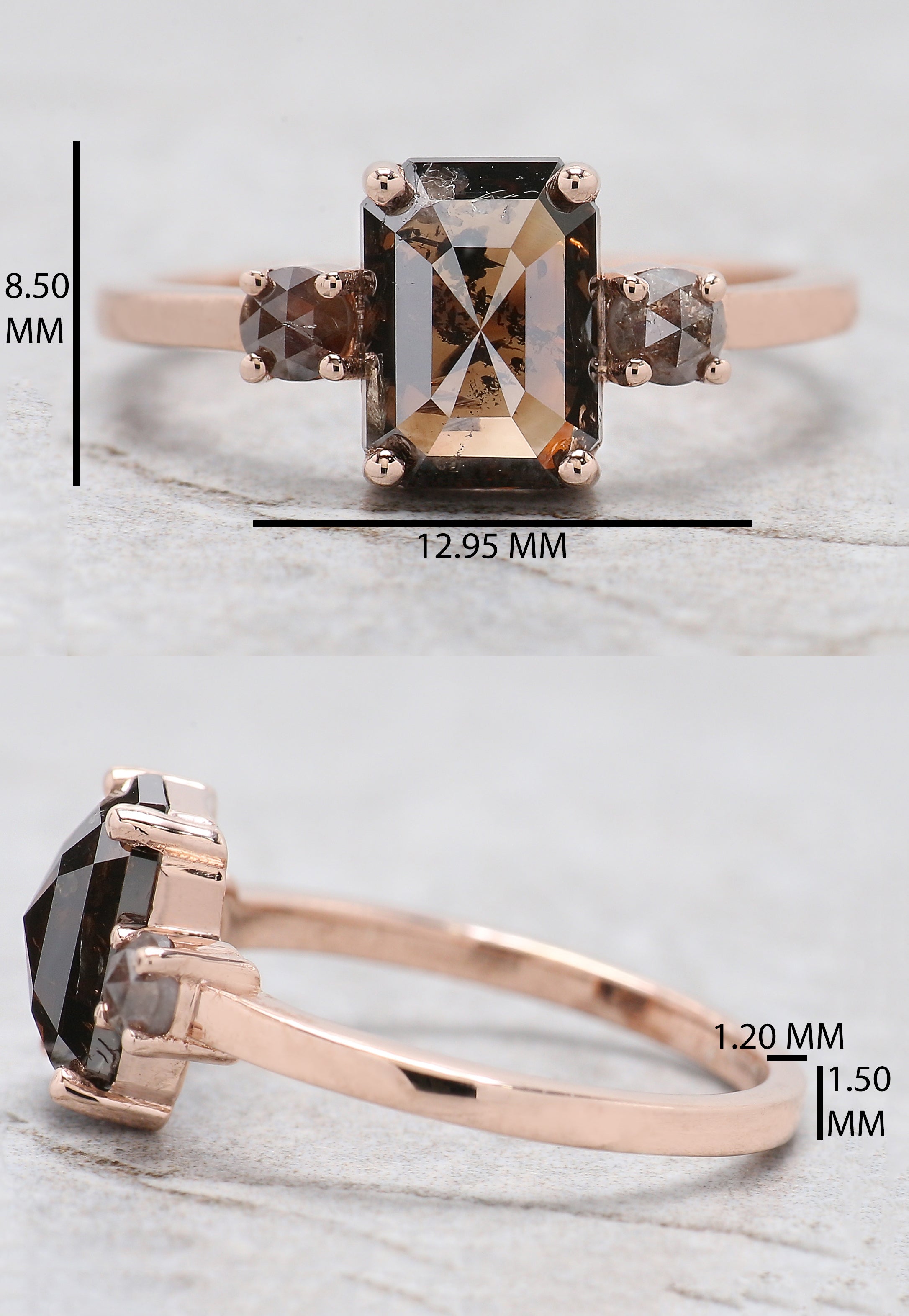 Emerald Cut Brown Color Diamond Ring 1.93 Ct 8.40 MM Emerald Shape Diamond Ring 14K Rose Gold Silver Engagement Ring Gift For Her QL9595