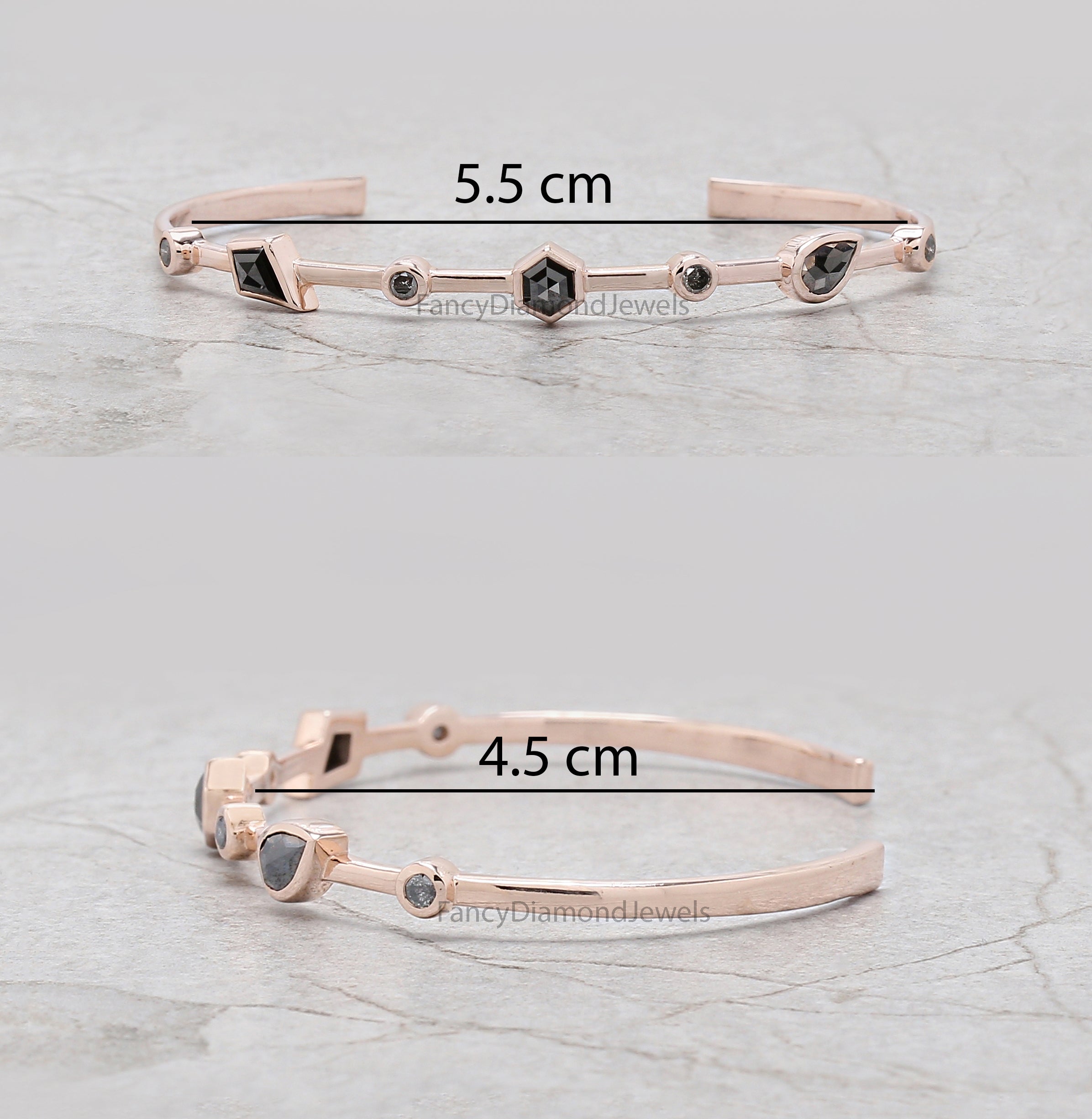 Mix Shape Black Color Diamond Bracelet Mix Shape Diamond Anniversary Gift Bracelet 14K Solid Gold Bracelet Hexagon Diamond Bracelet KDN2284