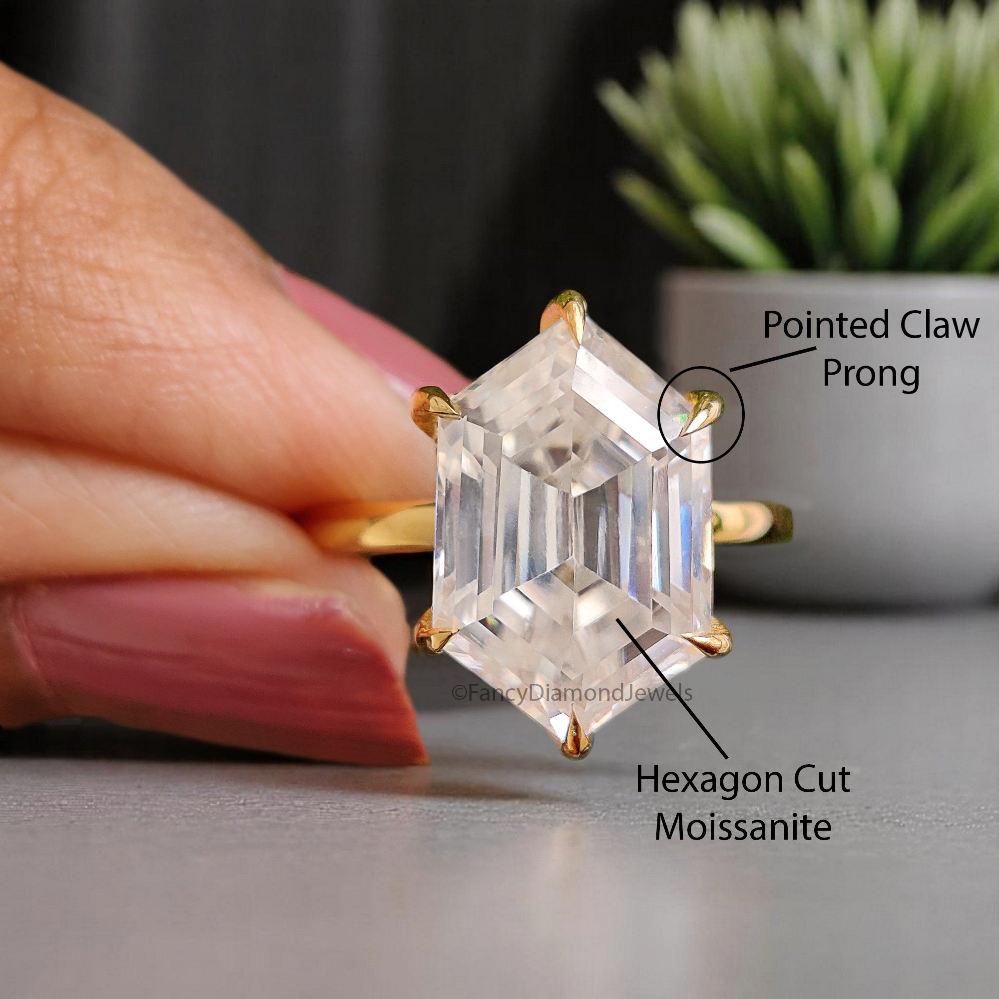 4.45 CT Hexagon Brilliant Cut Moissanite Engagement Ring Hidden Halo Setting Ring Wedding Ring Promise Ring For Women Gift For Her FD358