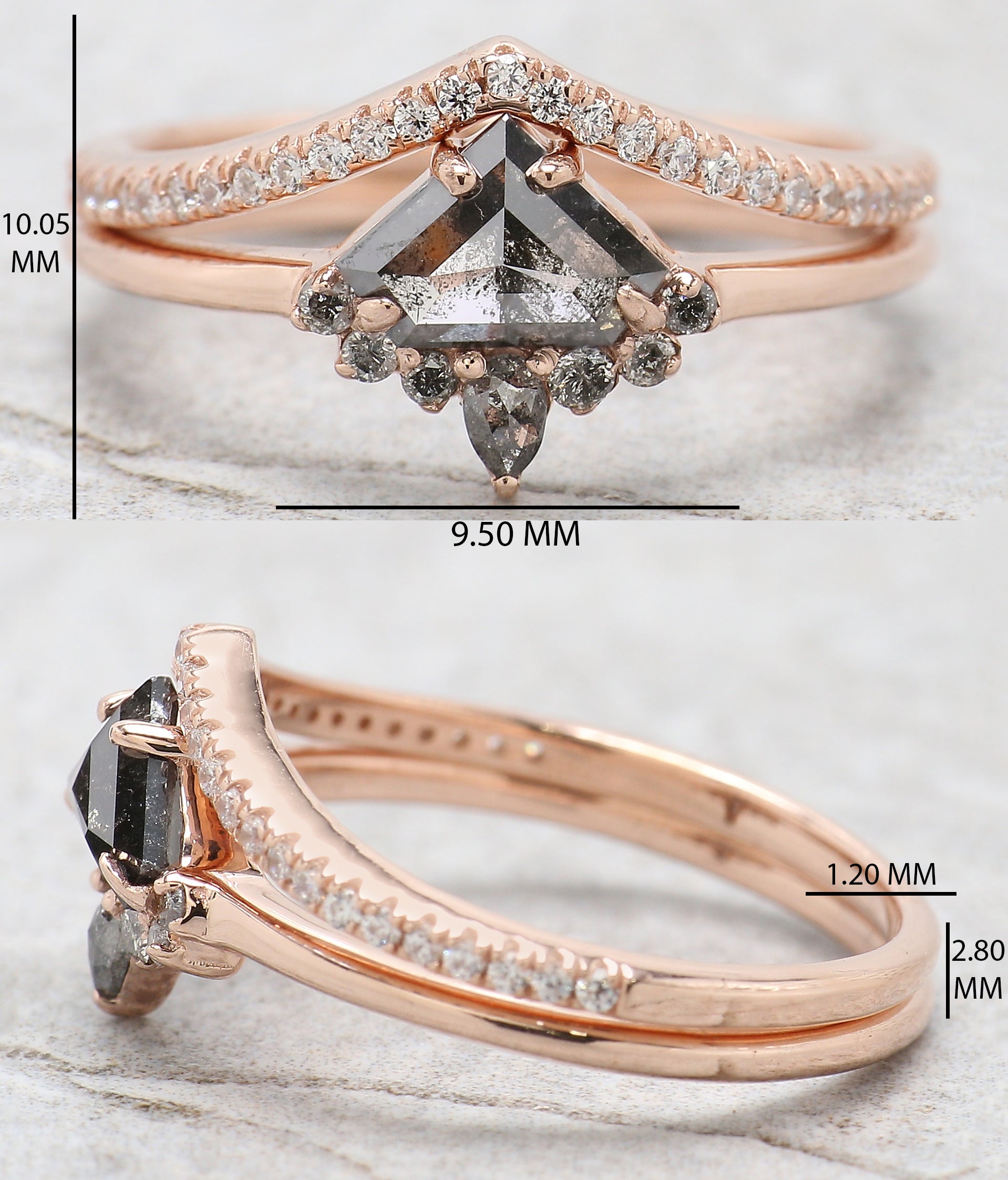 Shield Cut Salt And Pepper Diamond Ring 0.66 Ct 5.20 MM Shield Diamond Ring 14K Solid Rose Gold Silver Engagement Ring Gift For Her QN1177