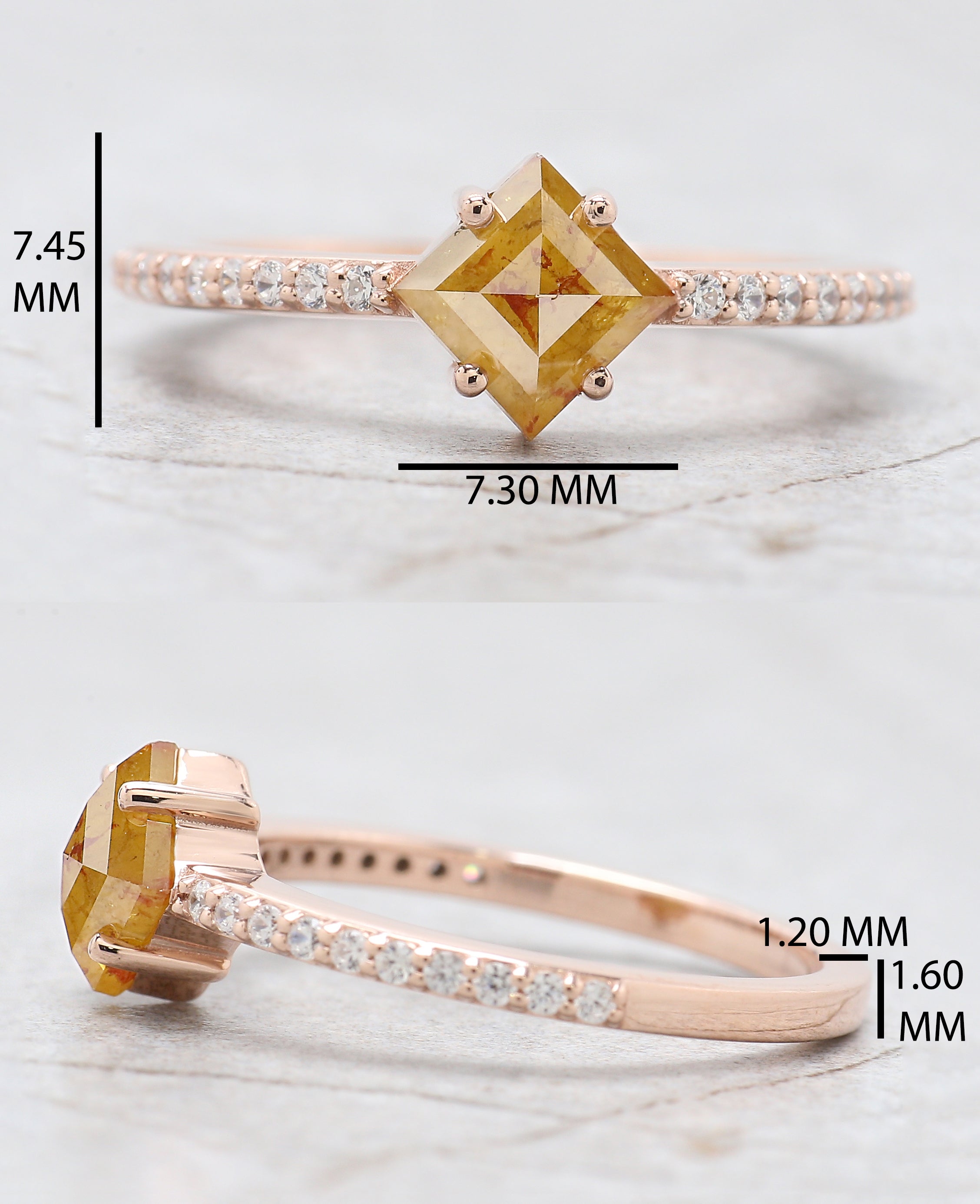 1.00 Ct Natural Kite Cut Yellow Color Diamond Ring 7.45 MM Kite Rose Cut Shape Diamond Ring 14K Solid Rose Gold Silver Engagement Ring QN634