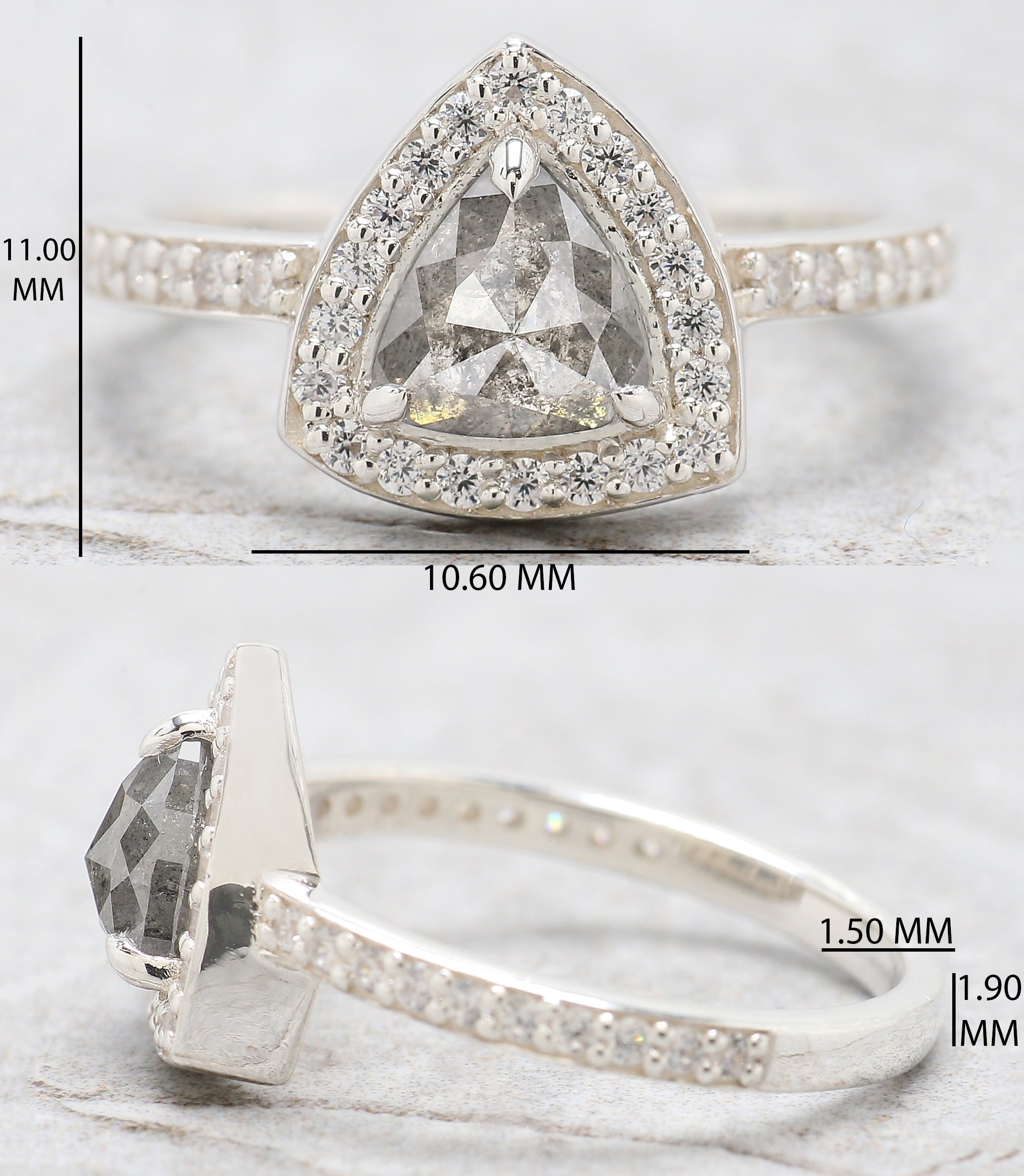 Triangle Salt And Pepper Diamond Ring 1.03 Ct 6.40 MM Triangle Diamond Ring 14K Solid White Gold Silver Engagement Ring Gift For Her QN9302