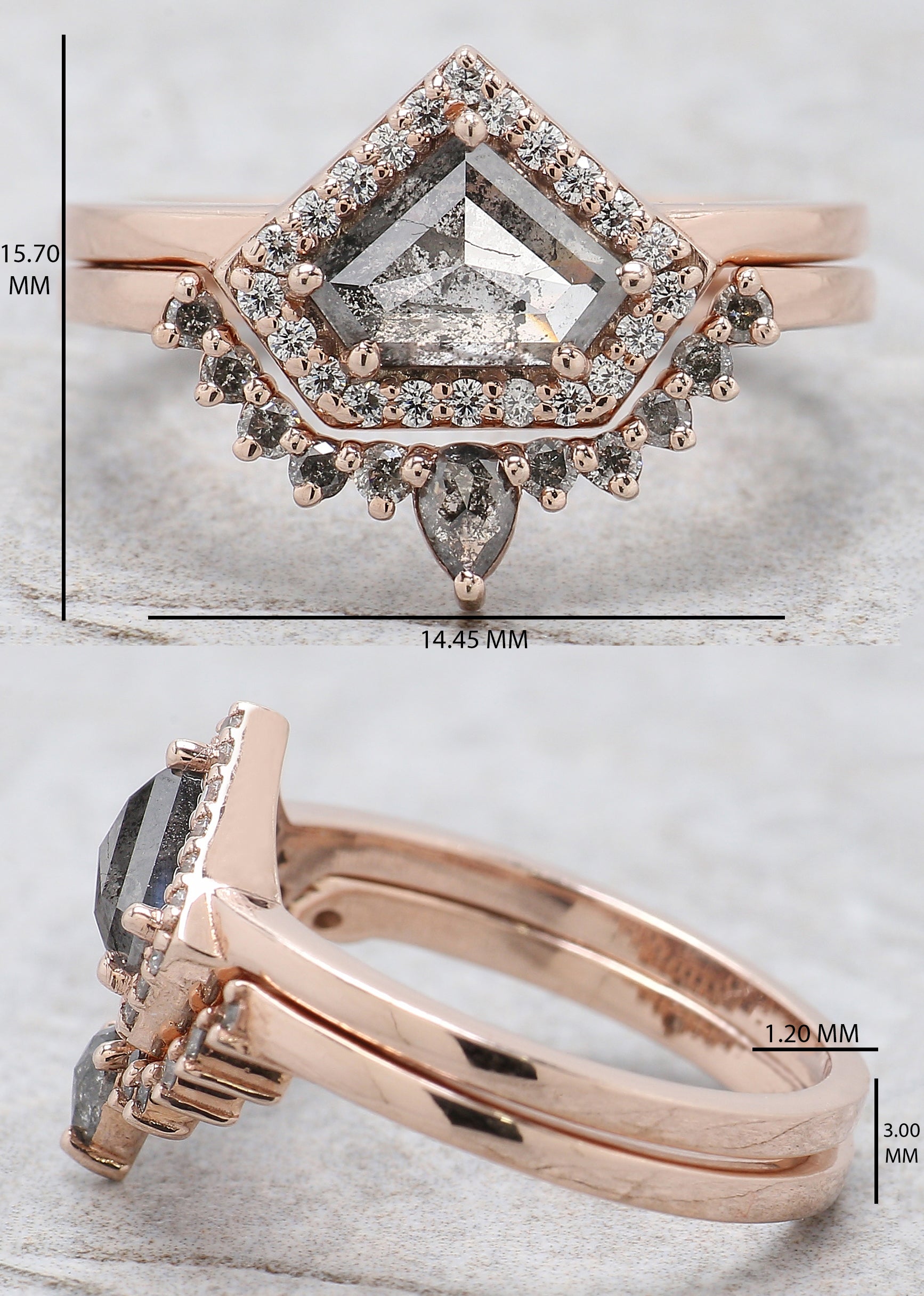 Shield Cut Salt And Pepper Diamond Ring 1.17 Ct 6.05 MM Shield Diamond Ring 14K Solid Rose Gold Silver Engagement Ring Gift For Her QL285